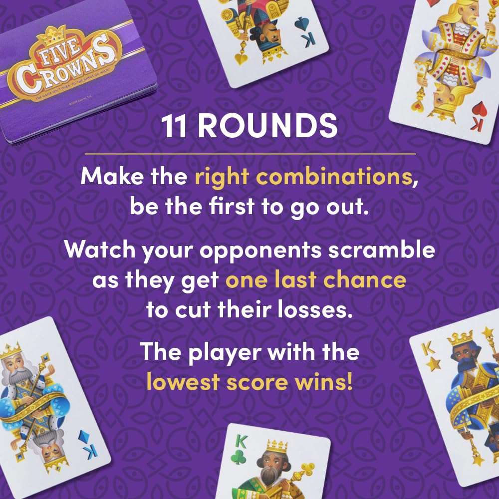 PlayMonster Five Crowns — The Game Isn't Over Until the Kings Go Wild! — 5 Suited Rummy-Style Card Game — For Ages 8+ 4
