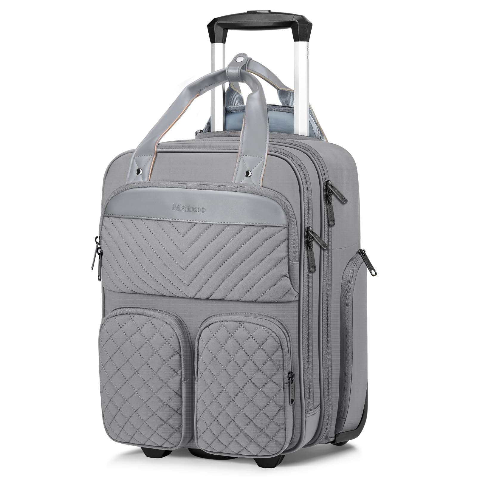 Mancro 15.6 Inch Travel Laptop Backpack with USB Charging Port Grey, Undersent Carry On Luggage with Wheels Rolling Bag for Travel, Business 4