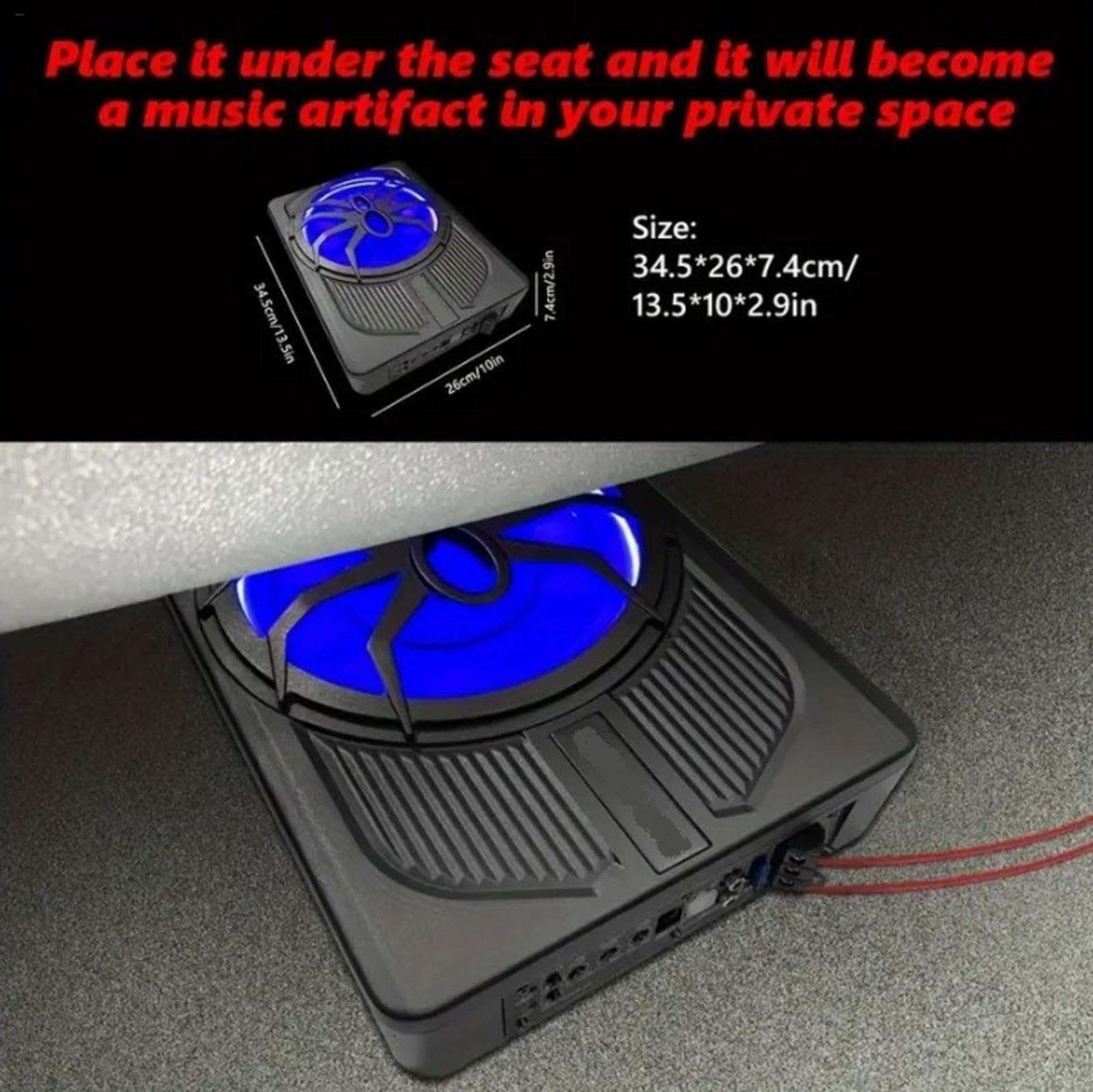 800W Ultra-Thin Underseat Subwoofer with Built-in Amplifier – Powerful Bass, 4 Ohm, 12V Blue LED Light for Car & Truck Audio, Easy Install & Deep Sound Boost 5