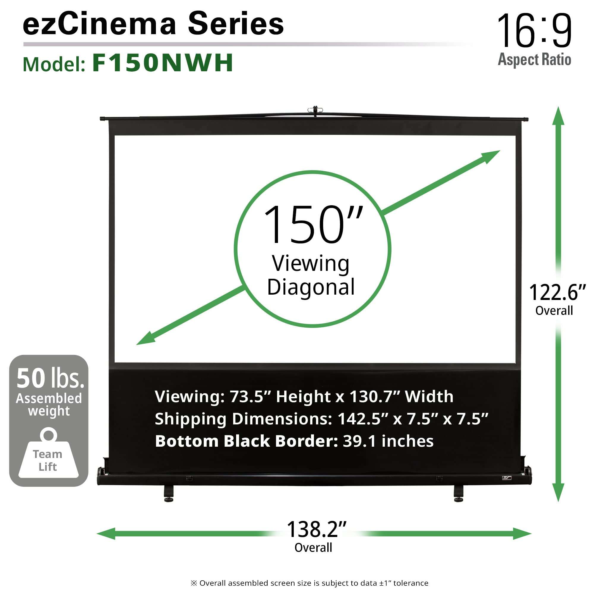 Elite Screens ezCinema Series, 150-INCH 16:9, Manual Pull Up Projector Screen, Movie Home Theater 8K / 4K Ultra HD 3D Ready, 2-YEAR WARRANTY, F150NWH 4