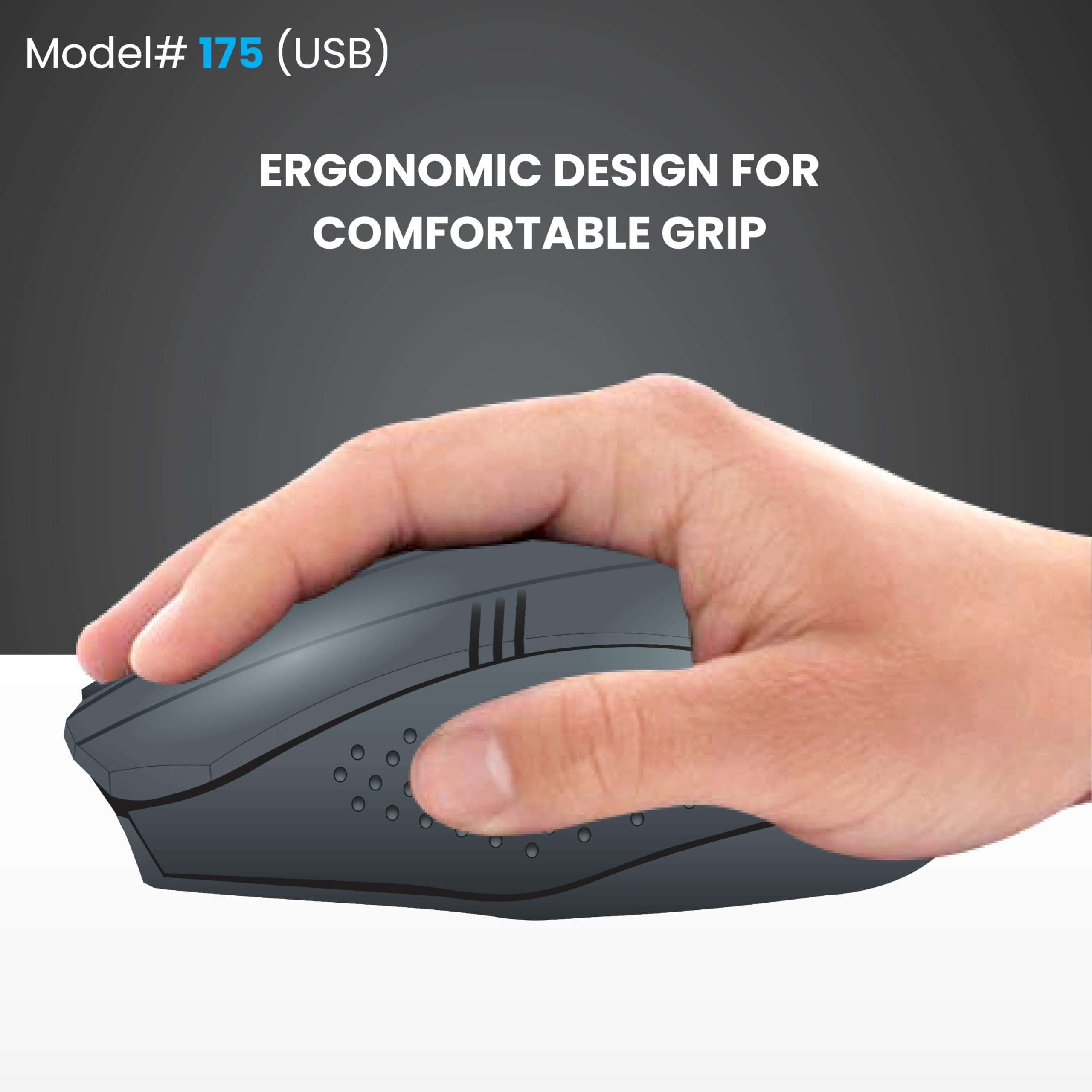 ProDot Wired Mouse - Ergonomic Design, Precise Tracking, Universal Compatibility - Ideal for PC, Mac, Gaming, and Office Use (MU-175, Black) 5
