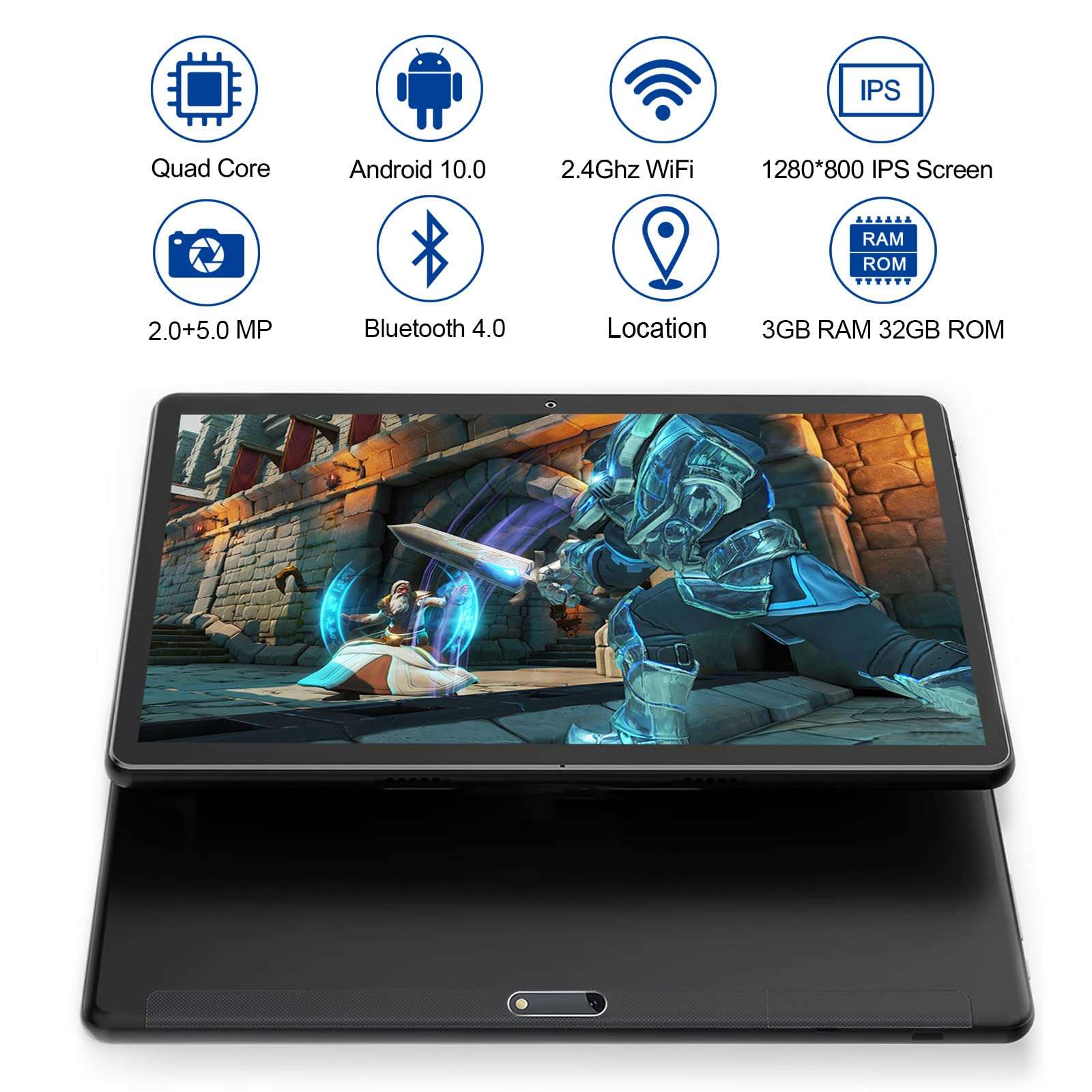 moonka Tablet 10.1 Inch Android 10 32GB Quad Core HD Touchscreen Tablets with Dual Camera, 5000mAh Battery, Wi-Fi, GPS, Bluetooth, TF Card, USB Type C Port,Tablet PC 6
