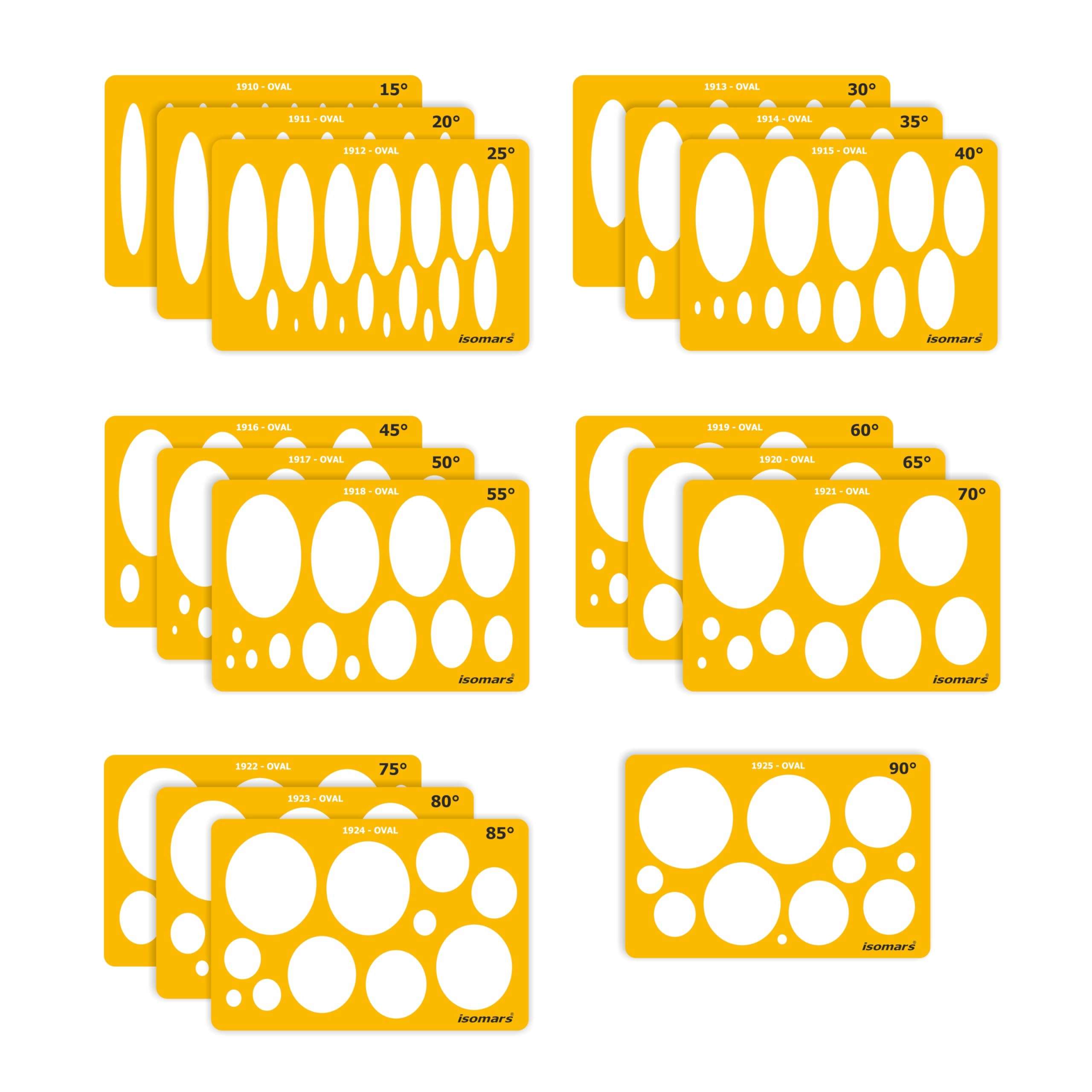 Isomars Oval Shapes Template Set – 16-Piece Drawing, Drafting & Designing Stencils for Art, Technical Sketching & Craft Projects 1