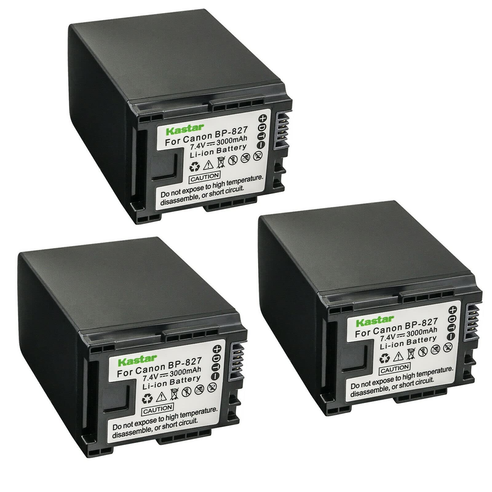 Kastar 3-Pack BP-827 Battery 7.4V 3000mAh Replacement for Canon VIXIA HF M301 HFM301, VIXIA HF M306 HFM306, VIXIA HF M40 HFM40, VIXIA HF M41 HFM41, VIXIA HF M46 HFM46 Camcorder