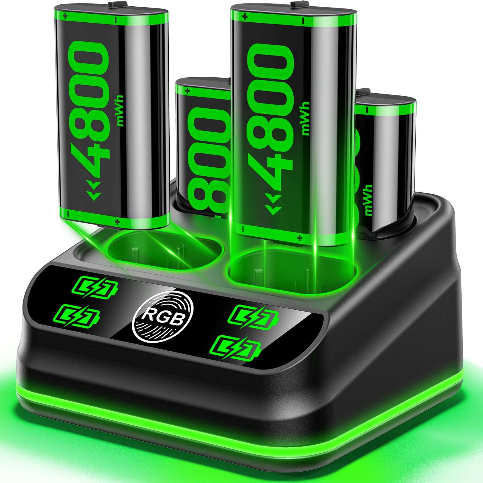 Tokluck Charger with 4 x 4800mWh Rechargeable Battery Packs for Xbox One/Xbox Series X|S, Rechargeable Batteries for Xbox Controllers with Charging Station for Xbox One/One S|X/Elite 1
