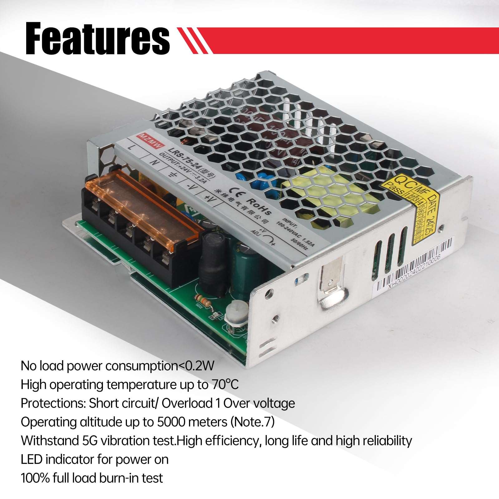 CNCTOPBAOS 75W 24V DC Switching Power Supply 3.2A,AC 100-240V to DC 24V Converter,Regulated Voltage Transformer Adapter for LED Light CCTV DDCSV3.1 V4.1 Expert Controller Servo Motor 3D Printer Robert 4