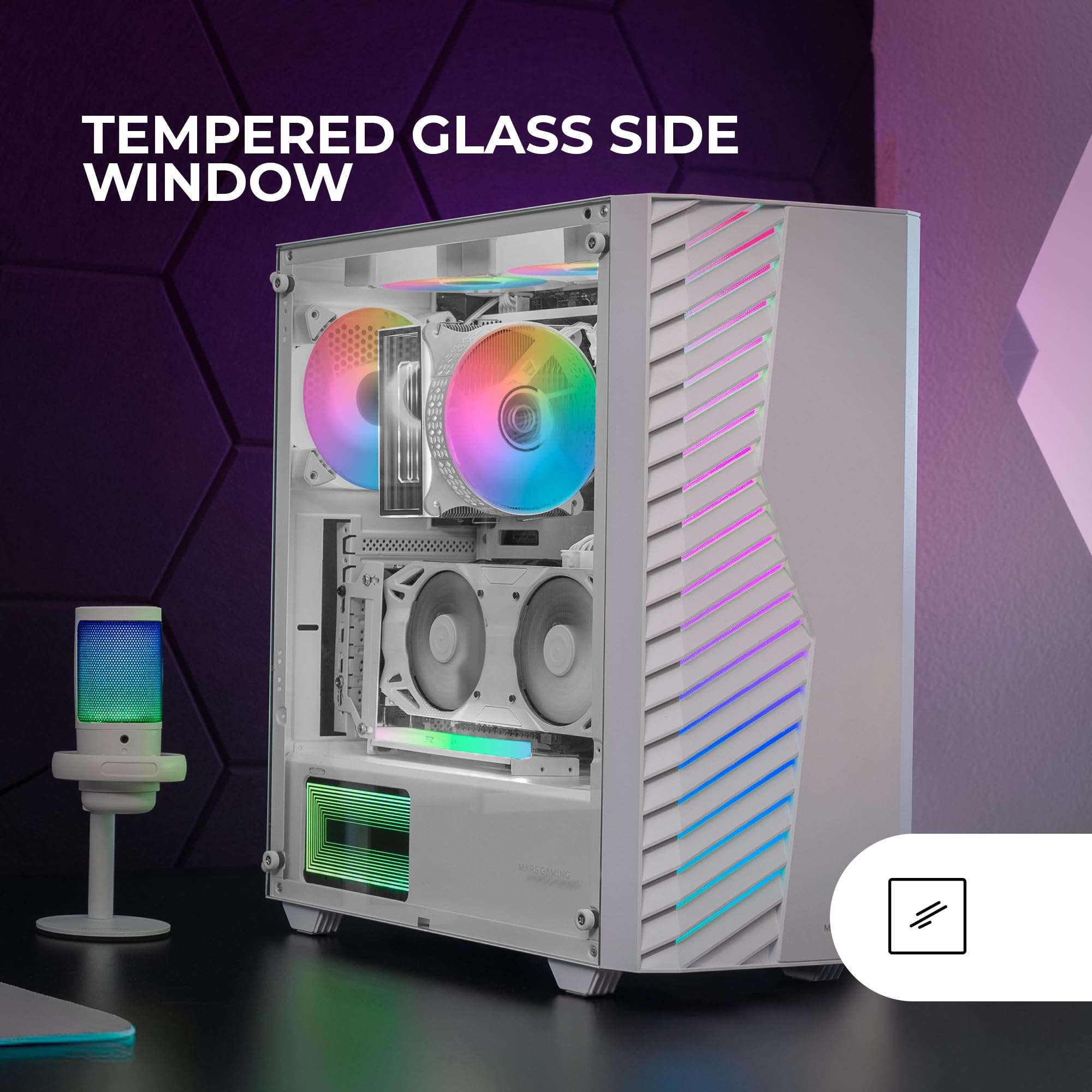 MARSGAMING MC-Volt Gaming ATX Case, 120 mm ARGB Fan, Front Grille with ARGB, Full Side Tempered Glass Side Window, Cable Management, Semi-Tower for Liquid Cooling, White 4