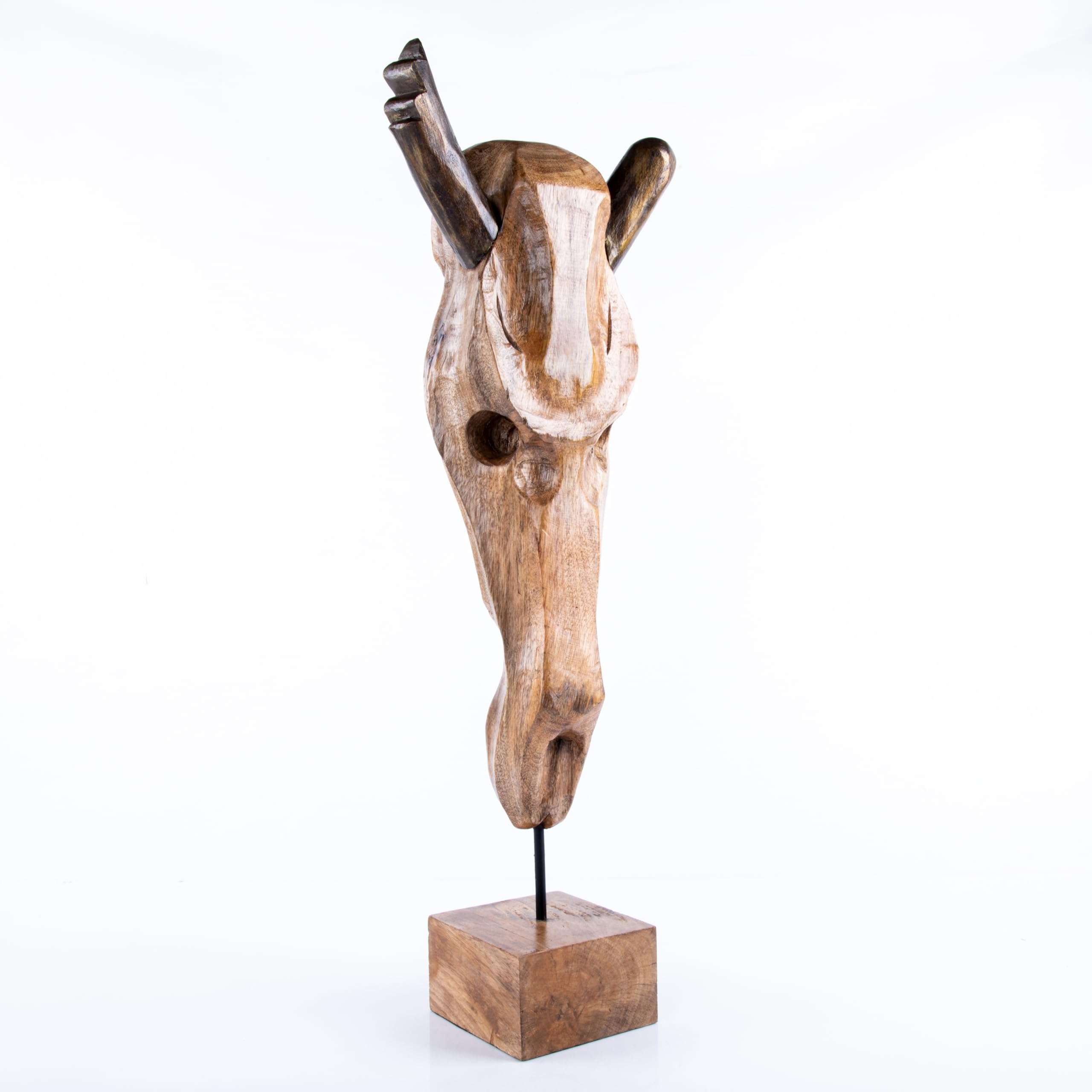 Exotic Wooden Glossy Finish Hand Crafted Wall Mount Table Stand Animal Skull with Horn Accent Home D�cor, 30 cm Sculpture Figurine (Diablo Skull) 5