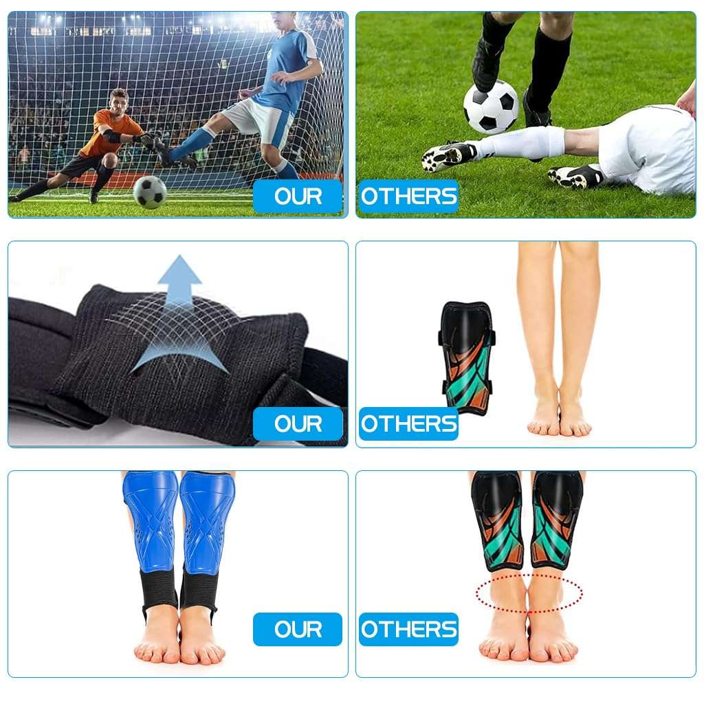 Proberos® Kids Shin Guard Teens Sport Shin Guards with Ankle Support EVA Cushioning Liner Football Shin Guards Adjustable Hook and Loop Closure Design Sport Shin Guards for Football, Rugby, Blue 6