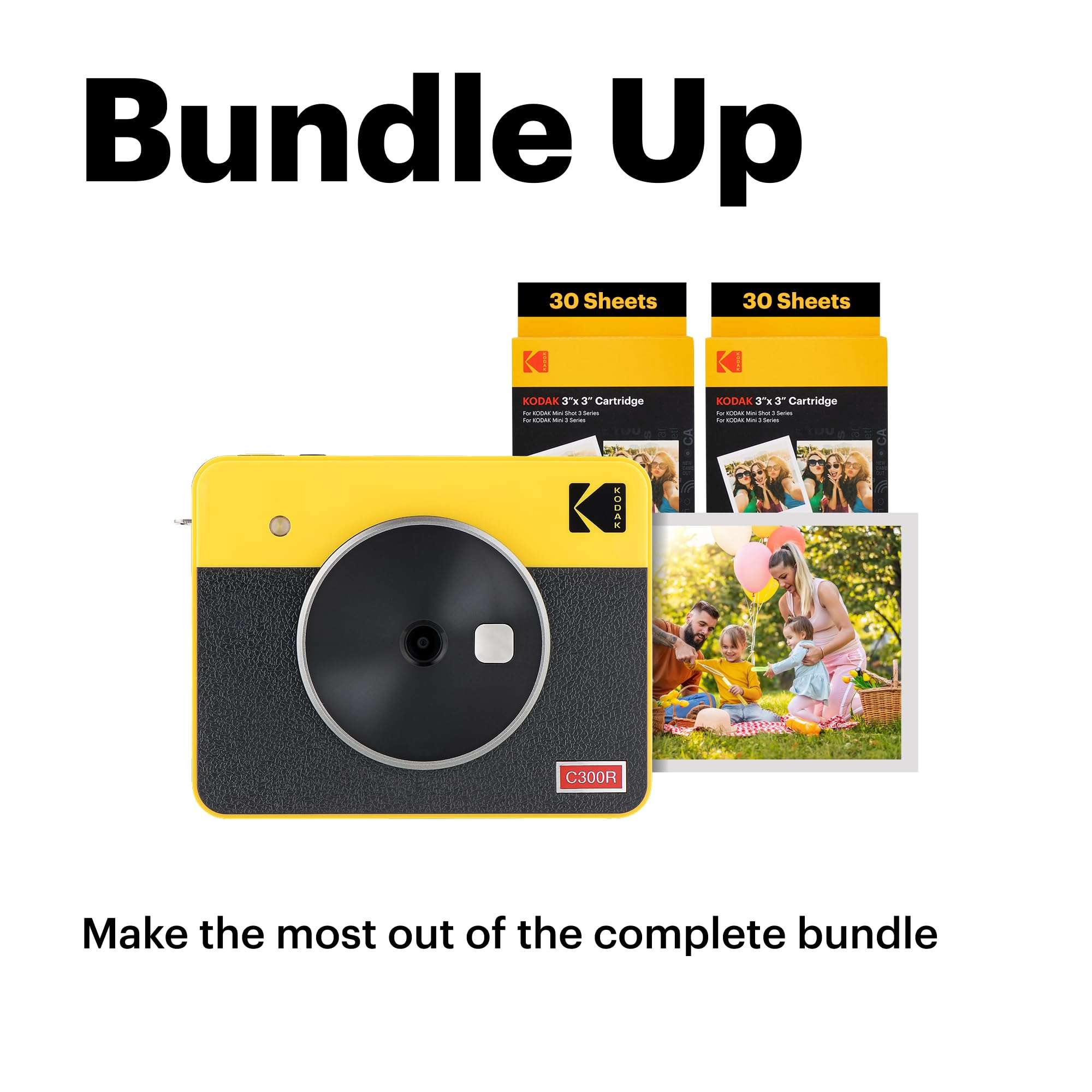 KODAK Mini Shot 2 Retro 4PASS 2-in-1 Instant Digital Camera and Photo Printer (2.1x3.4) Initial 8 Sheets + 60 Sheets Gift Bundle, Yellow 2