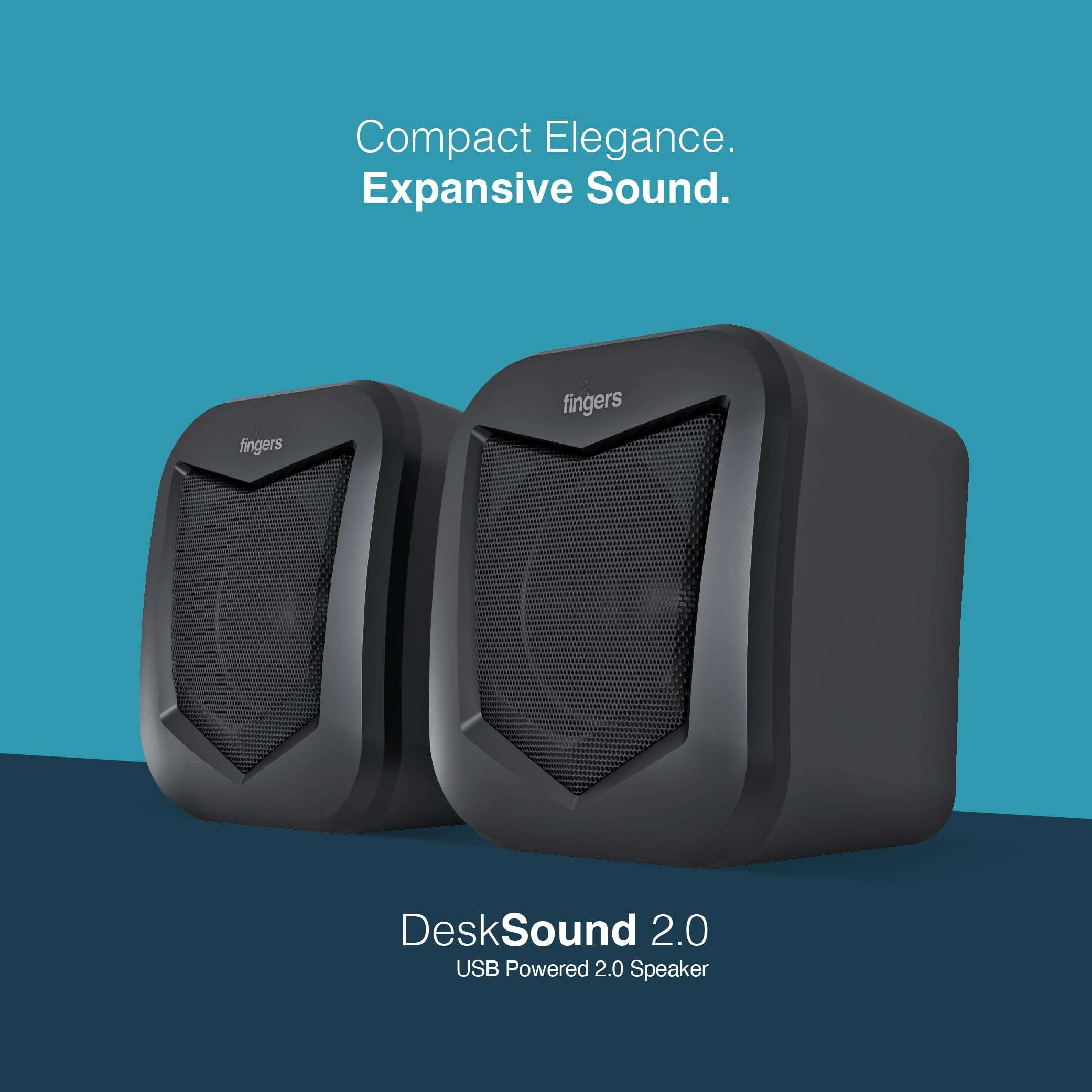 FINGERS DeskSound 2.0 USB Powered Multimedia 2.0 Speakers with Inline Volume Controller and Simple Plug-n-Play (Midnight Black) 3