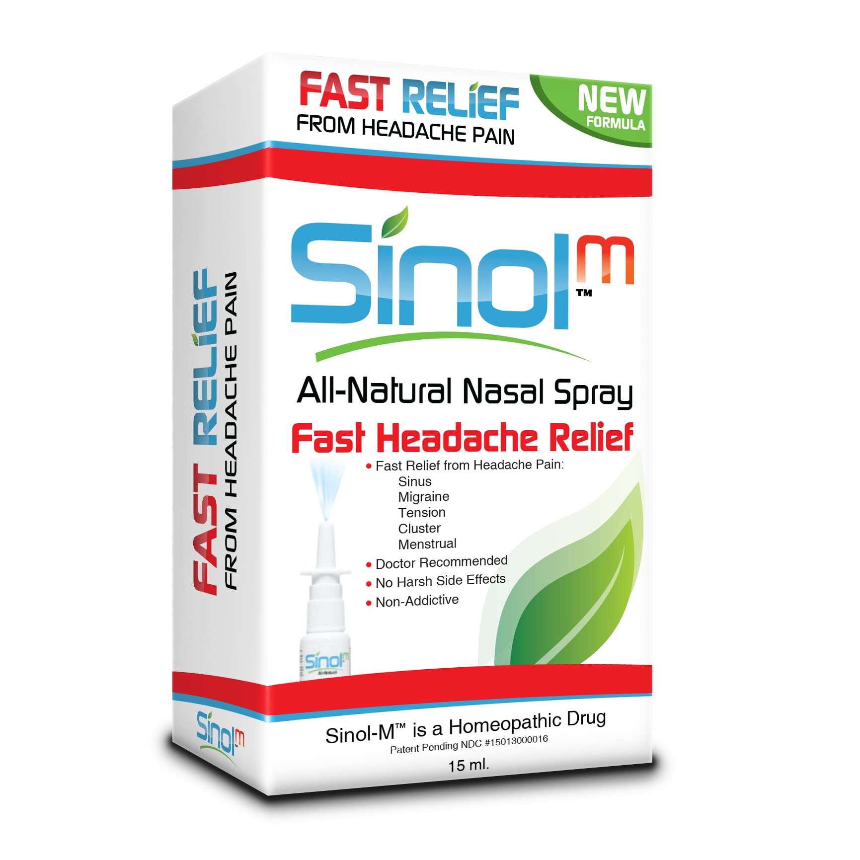 Sinol Headache Relief Spray, Over-The-Counter Medication Nose Spray for Migraine Cluster Tension, Sinus Relief & Nasal Decongestants, 15 ml 2