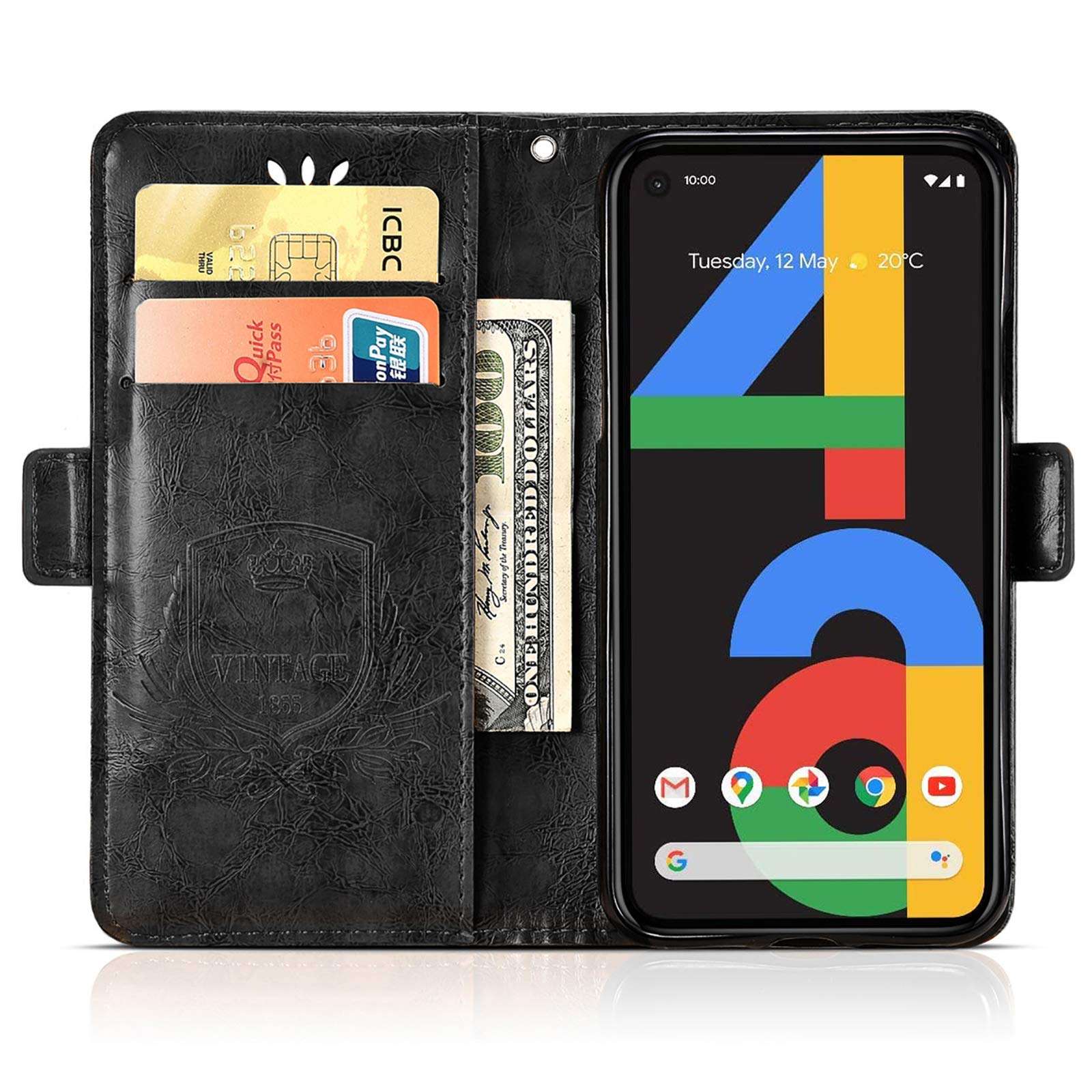 Case for Google Pixel 4A, Designed for Google Pixel 4A Wallet Case with Card Slots, Folding Stand Protective Cover for Google Pixel 4A. (Black, 5.8'') 2