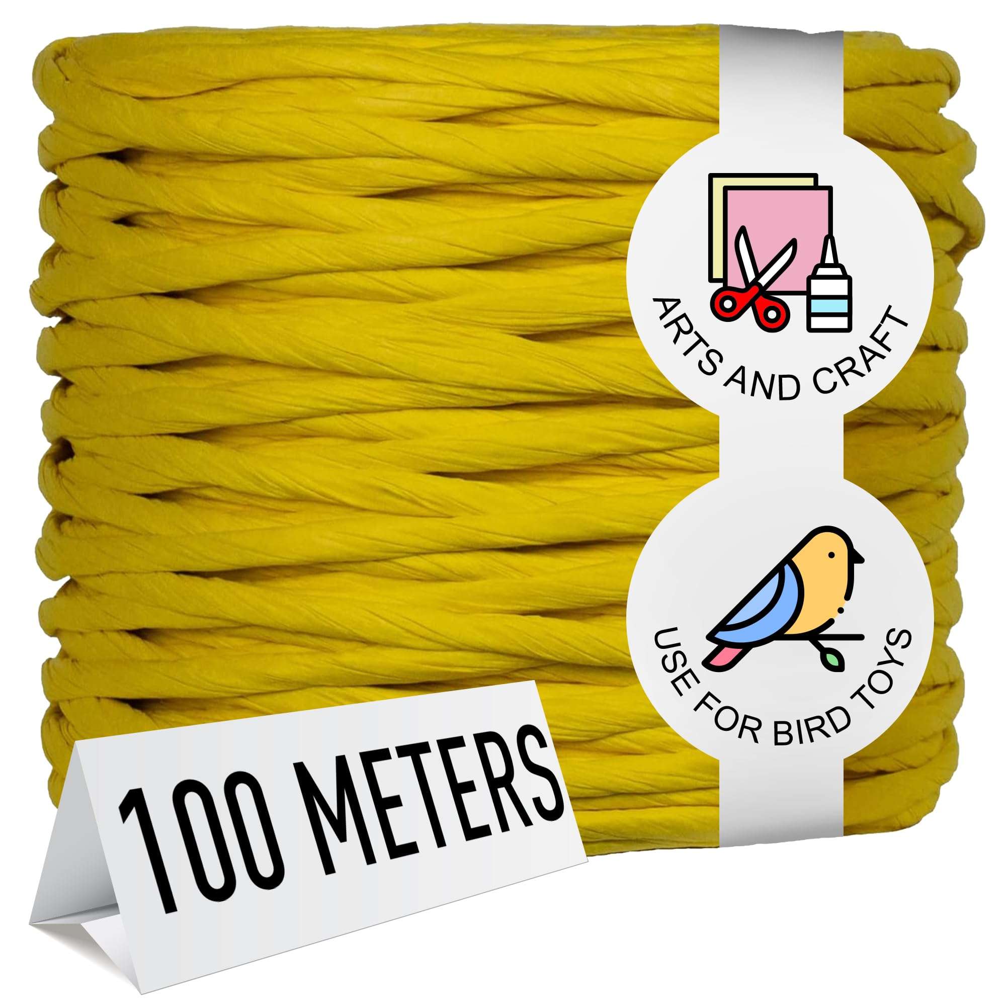 Super Bird Creations Colorful Twisted Paper Cord Rope 3/16" Diameter for Crafting 100 Meters SB50026 (109 Yards) - Ribbon Natural, Paper Twine, Paper Ribbons for Crafts, Paper Rope Craft (Yellow)