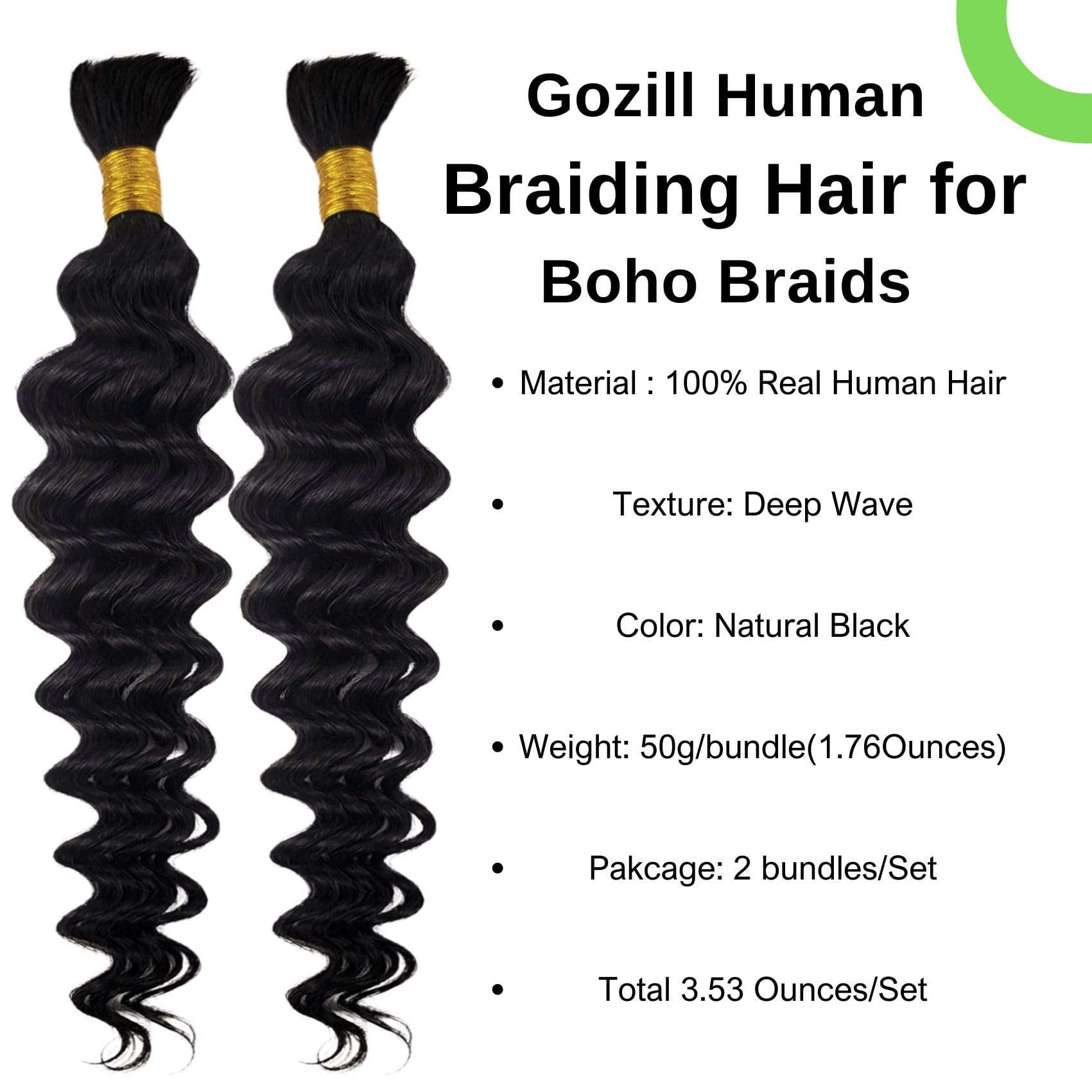 Deep Wave Human Braiding Hair for Boho Braids 1b Black Curly Human Hair Bundles for Braiding 2 Bundles/Pack 20Inch 4