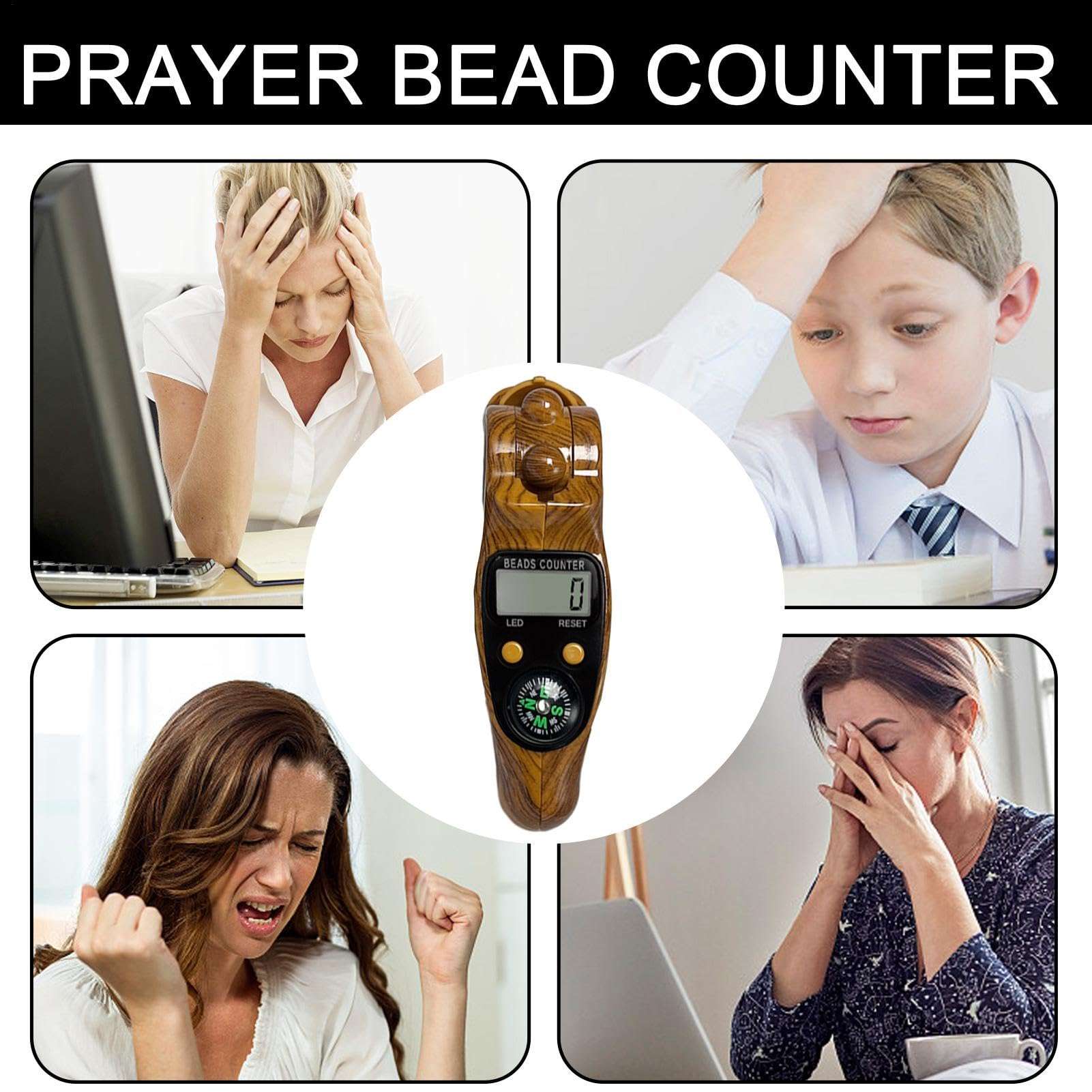 Prayer Bead Counter - Handheld Digital Beads Counter | Rotating Beads Digital Counter | Portable Rotating Prayer Beads | Digital Finger Counter with Compass for Meditation, Relaxation, Active Fingers 5