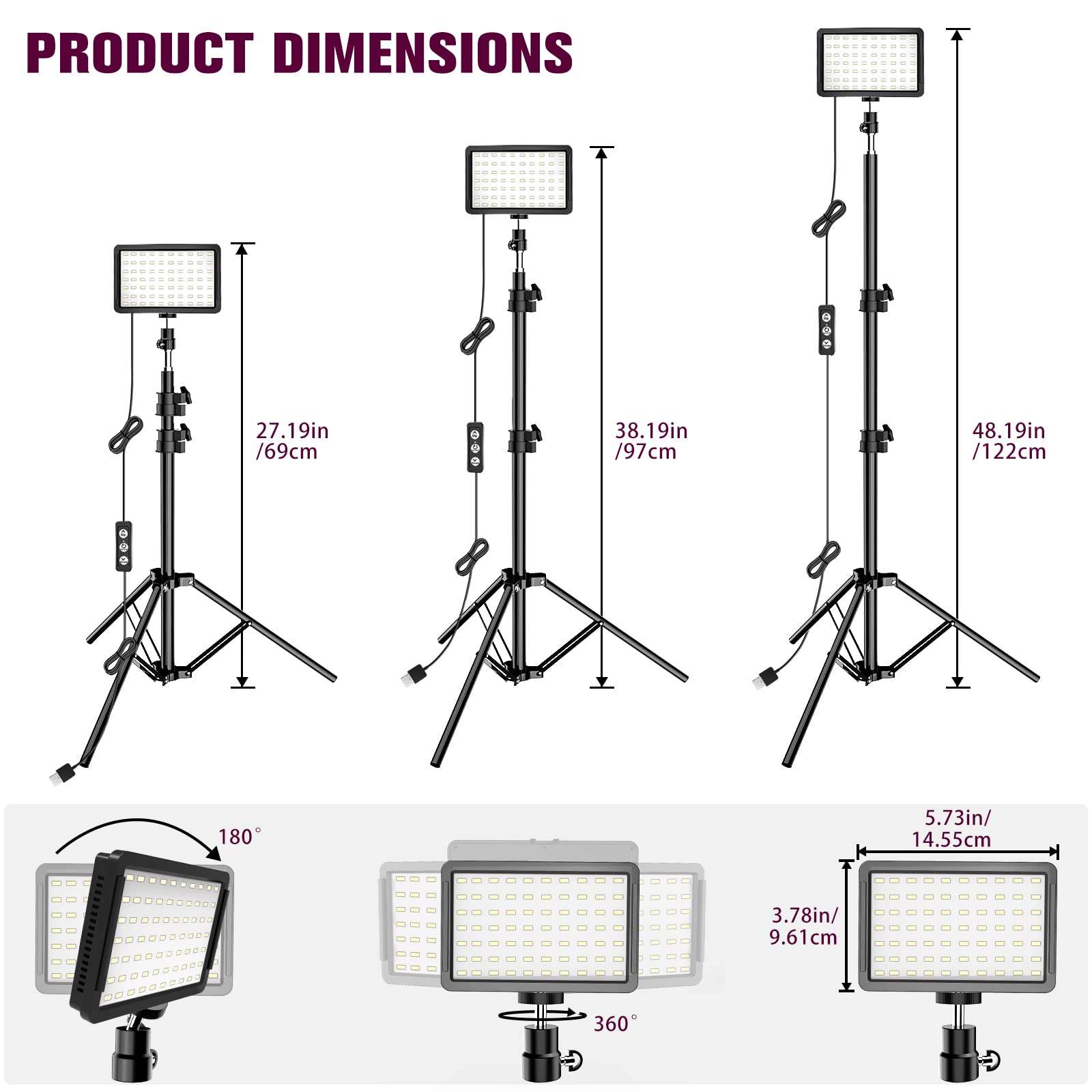 Led Video Lighting Kit Dimmable 5600K USB 70 LED Video Light with Mini Adjustable Tripod Stand and Color Filters for Table Top/Low Angle Photo Video Studio Shooting 3