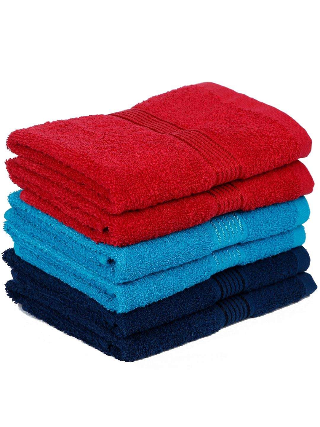 KOPA Quick Dry 100% Cotton Soft Terry Towel -6pc Hand Towel (d'ross) - Super Absorbent, Lightweight, Odour Free - for Men, Women, Kids Solid-Multi 5