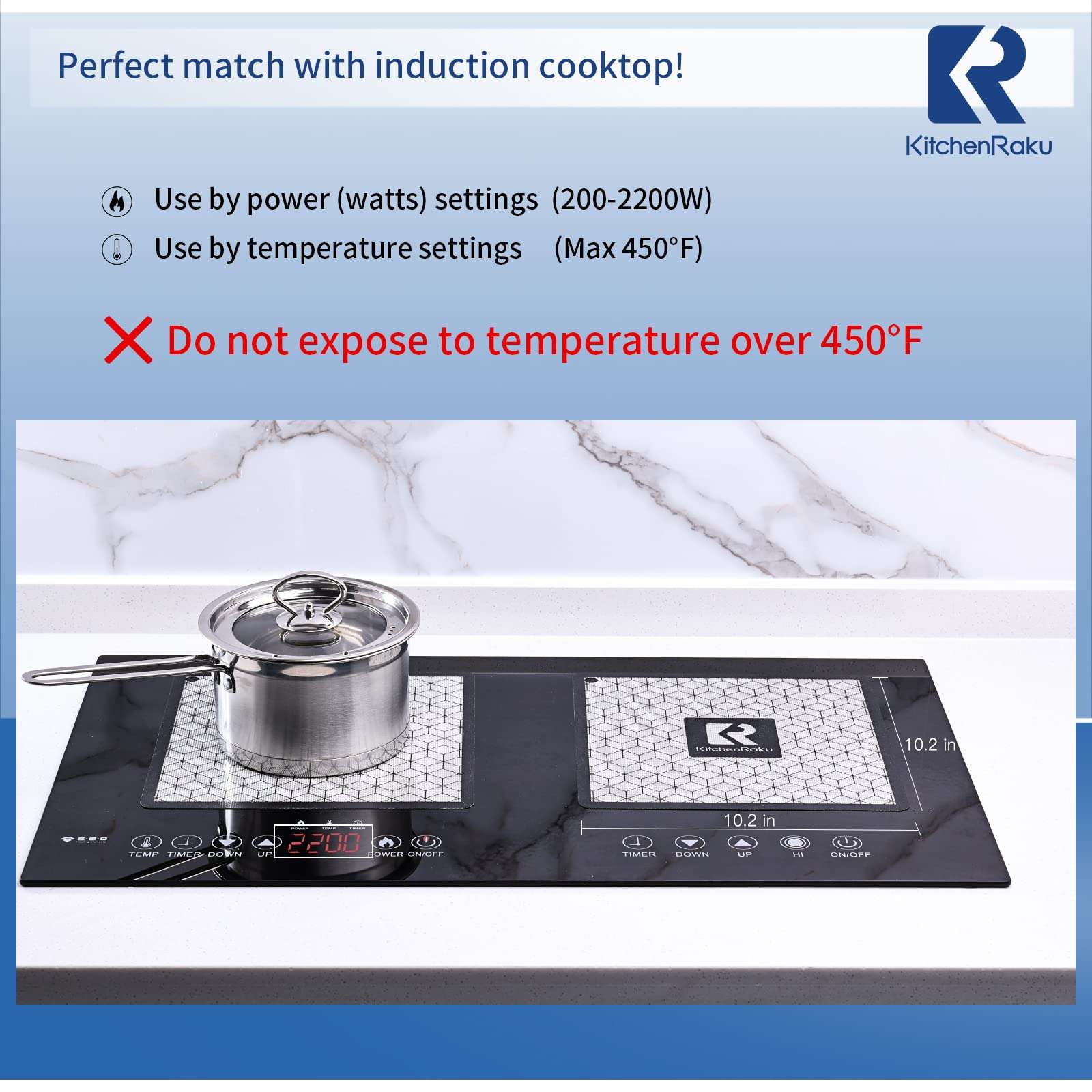 Set of 2 Induction Cooktop Mat for Induction Stove,Platinum Non Slip Silicone Pads-Magnetic Cooktop Scratch Protector By KITCHENRAKU KR (10.2"x 10.2", 2 PCS) 4