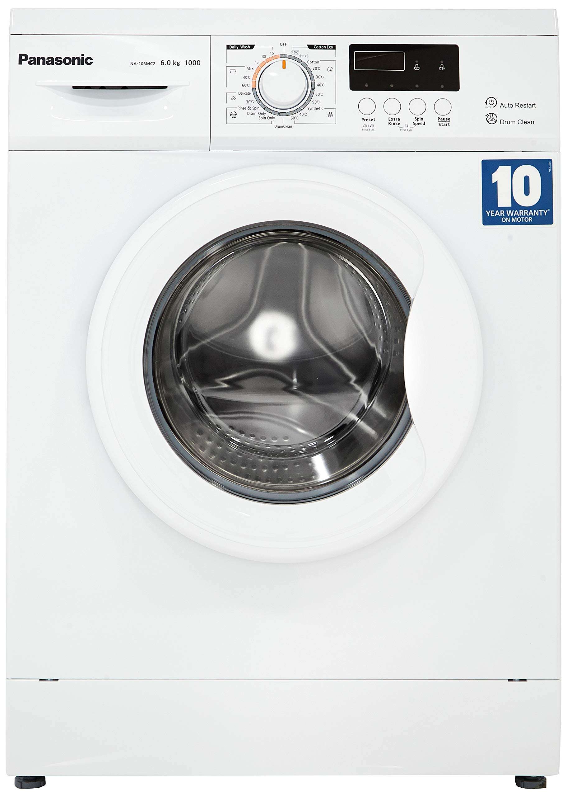 Panasonic 6 kg Fully-Automatic Front Loading Washing Machine (NA-106MC2W01, White, Inbuilt Heater)