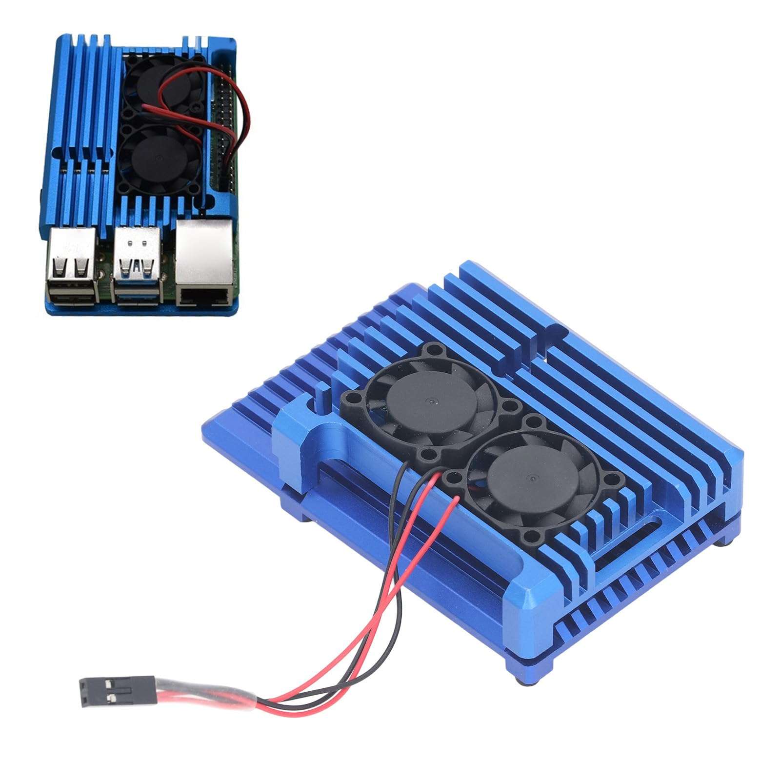 4B Cooling Fan Metal Shell Aluminum Alloy Case with Heatsink Cooling Fan for Pi4 Motherboard (Blue) 5
