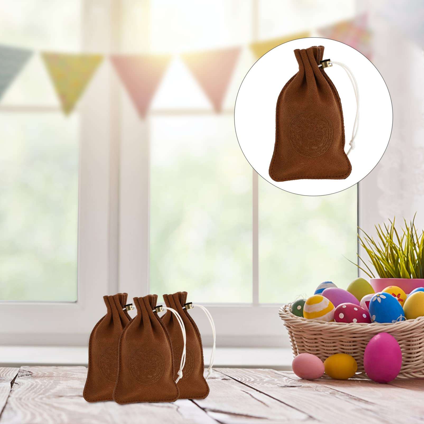 KESYOO Leather Drawstring Pouch Small Mini Retro Corn Purse Christmas Gift Wrapping Bags for Jewelry Storage Gift Wrapping Chocolate 4