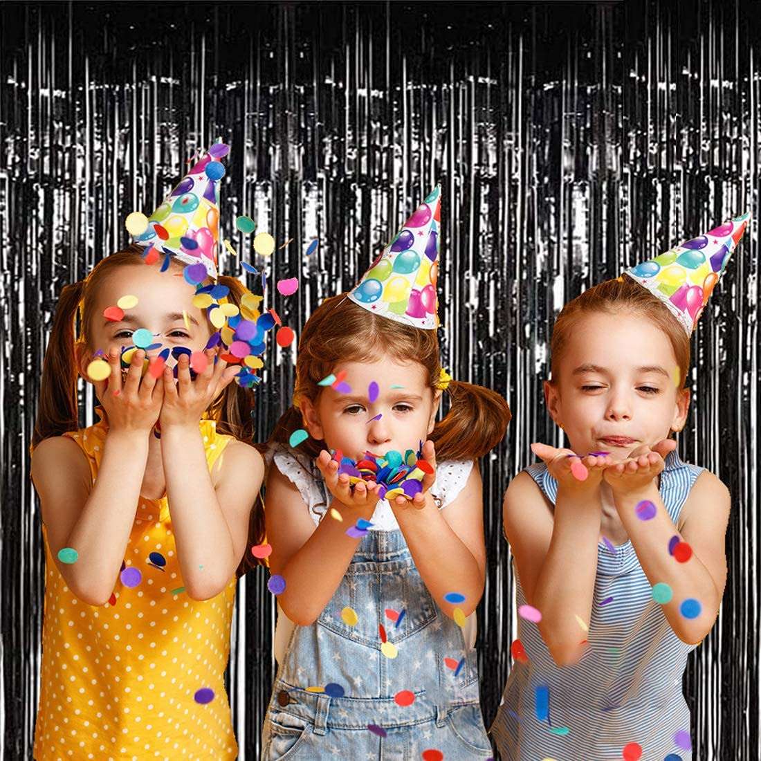 Muhome Glitter Silver Foil Fringe Curtain, 4PCS 3.28FT x 8.2FT Tinsel Door Streamers Fringe Backdrop for Wedding Graduation Euphoria Birthday Father's Day Party Decorations 6