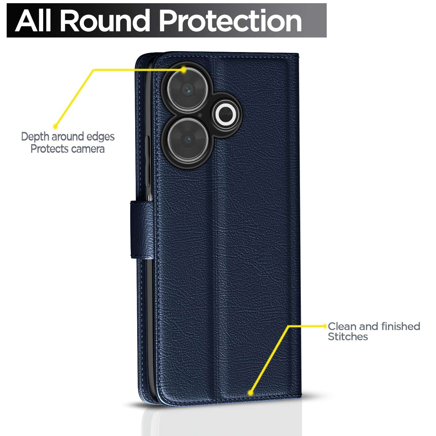 Pikkme Flip Cover Leather Finish | Inside TPU with Card Pockets | Wallet Stand and Shock Proof | Complete Protection Flip Case for Redmi 13 5G / Poco M6 Plus 5G (Blue) 5