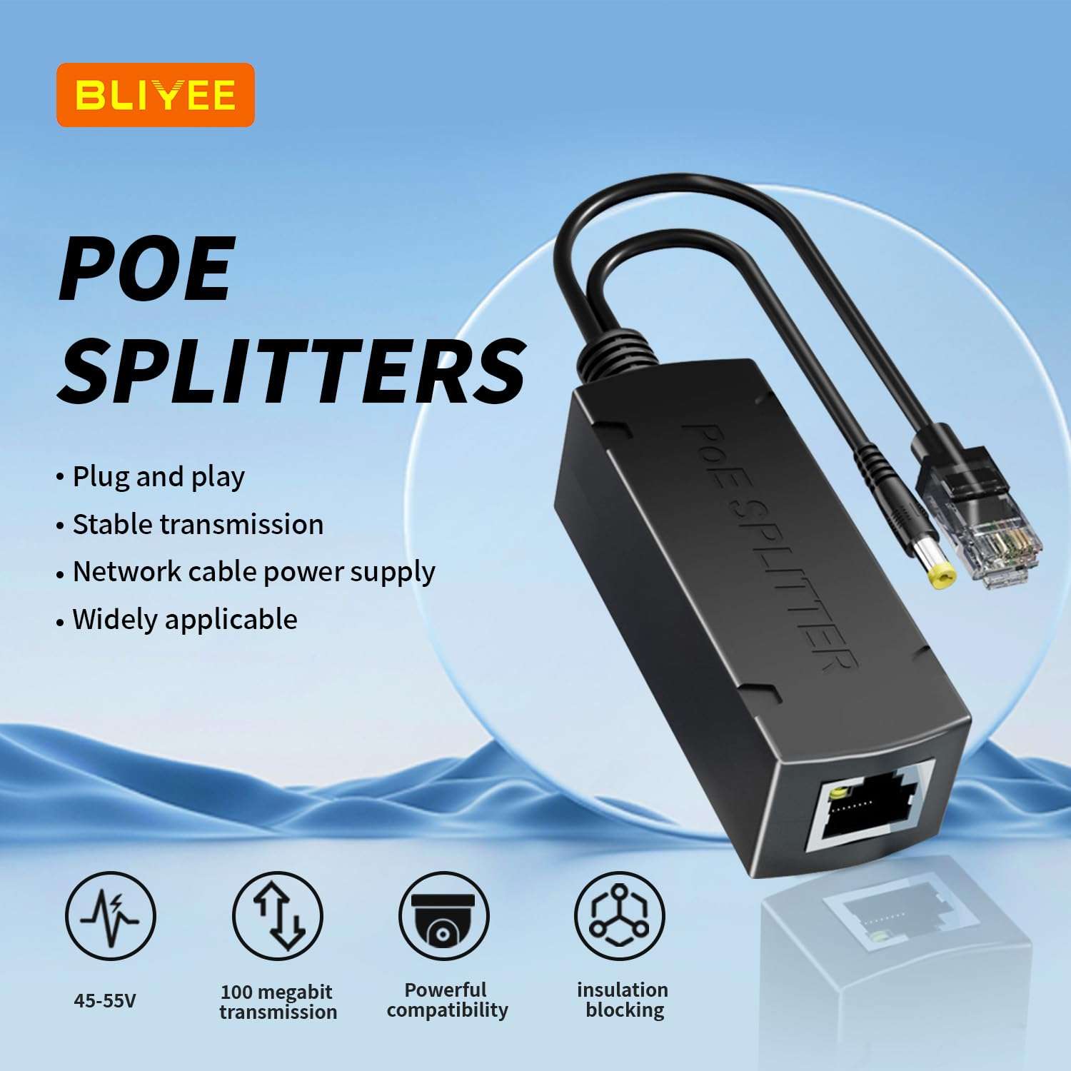 BLIYEE PoE Splitter, Power Over Ethernet Splitter, PoE Adapter, IEEE 802.3af/at 10/100Mbps, 48V PoE to DC 12V/1.2A Output, Compatible DC 5.5 * 2.1 mm | Plug & Play 3