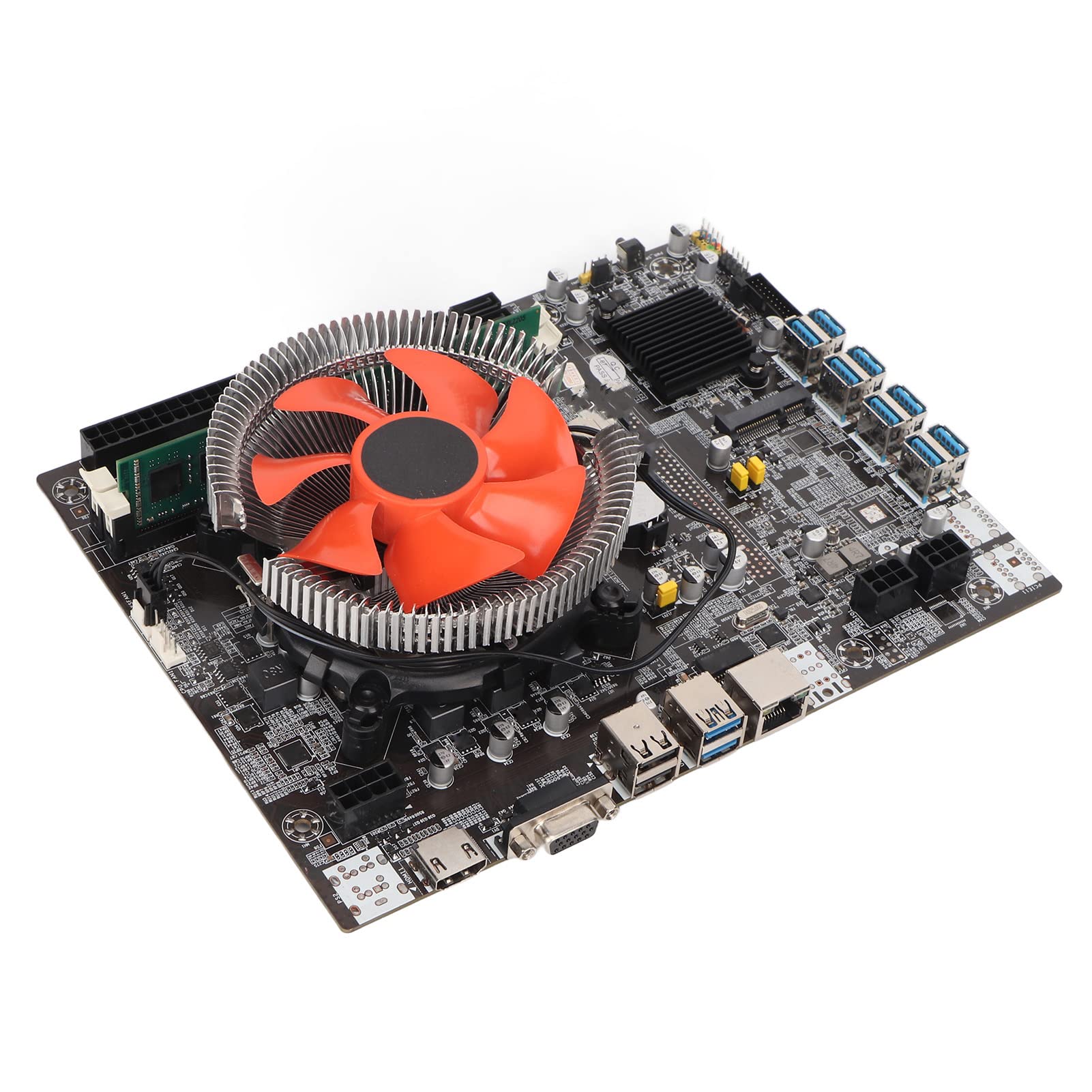Mining Motherboard, Dual Output DDR3 Motherboard with Cooling Fan, GPU Mining Motherboard Model, 8 USB3.0, PCIIE X1 Channel Adapter