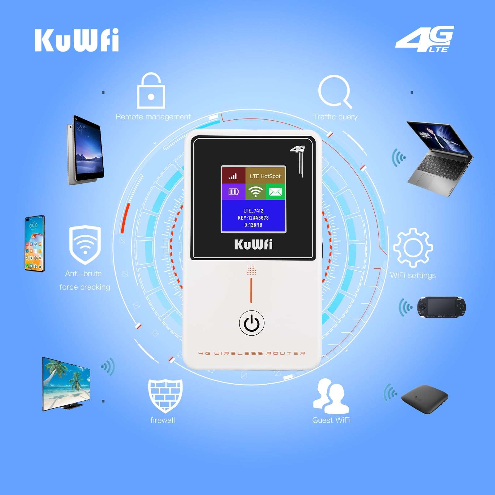 KuWFi Mobile Hotspot Router Device Unlocked, 150Mbps Portable WiFi Hotspot Router for Travel, Pocket WiFi Hot Spot Works Best with AT&T T-Mobile, 10 Connected Devices, B2/B4/B5/B12/B17 Network Band 2