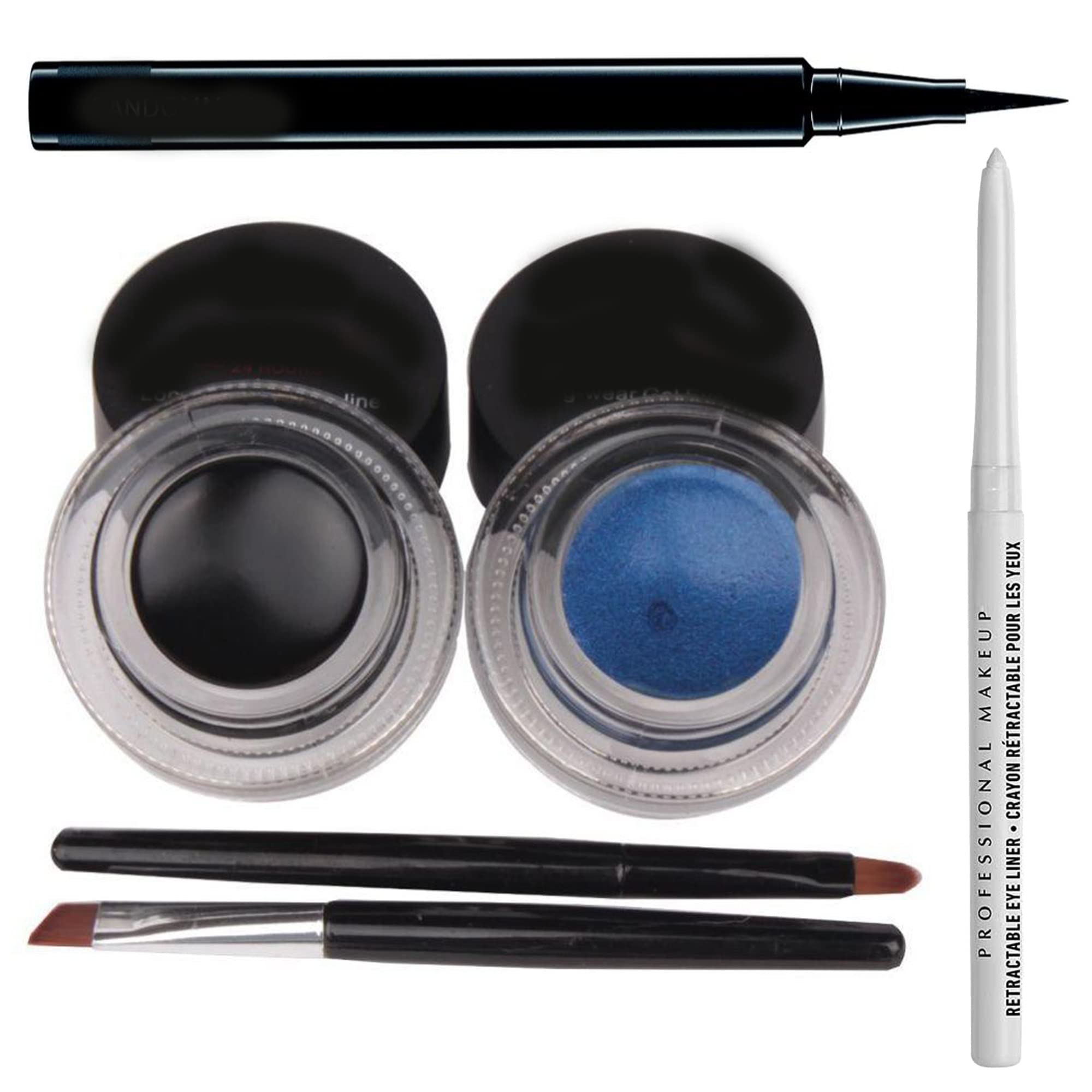 BBMENOW Professional Eyeliner + Kajal, Gel & Pen Form, Black, Blue & White, Matte Finish, Waterproof, Long-Lasting, Face Makeup, Pack of 4 1