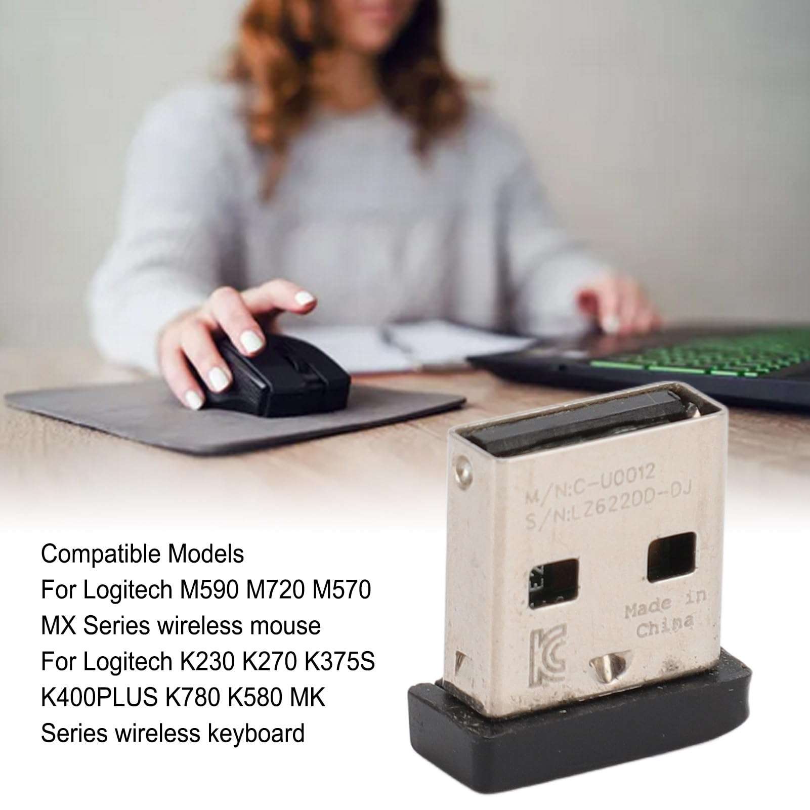 USB Receiver for Logitech Cordless Mouse & Keyboard, 2.4G USB Plug for M590 M720 M570 MX Series Mouse K230 K270 K375S K400PLUS K780 K580 MK Series Keyboard 4