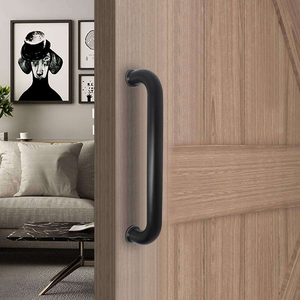 1 Pack 12 inch Length Black Barn Door Pull,Stainless Steel Handle Set,Heavy Duty Sliding Door Pull,Bar Shape Gate Door Handles 6