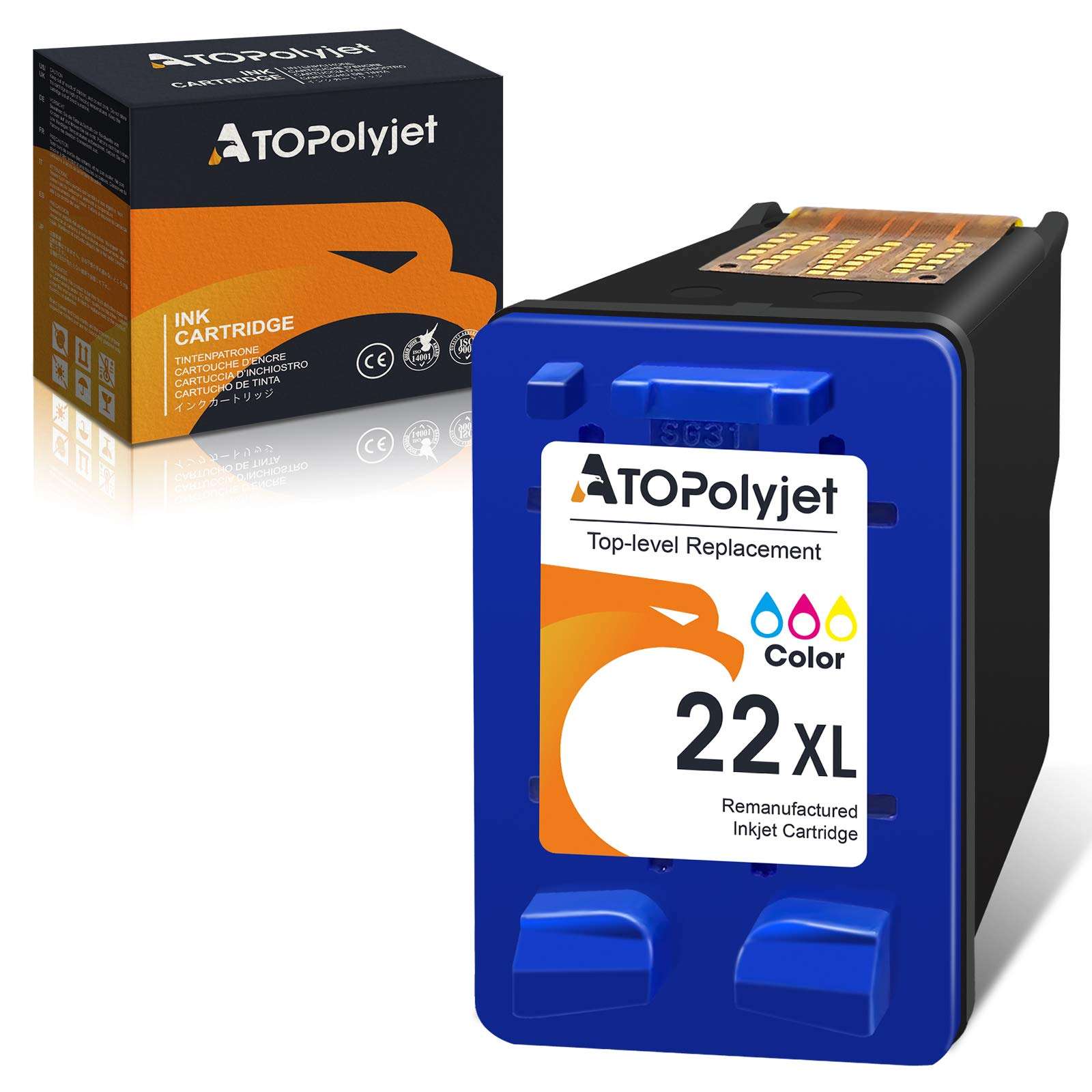 ATOPolyjet Remanufactured Ink Cartridge Replacement for HP 22XL 22 XL Tri-Color C9352AN for Deskjet F4180 F2210 F300 D1455 D1560 Officejet 5610 5600 5680 4315 J3680 J3640 FAX 3180 PSC 1401 Printer 1