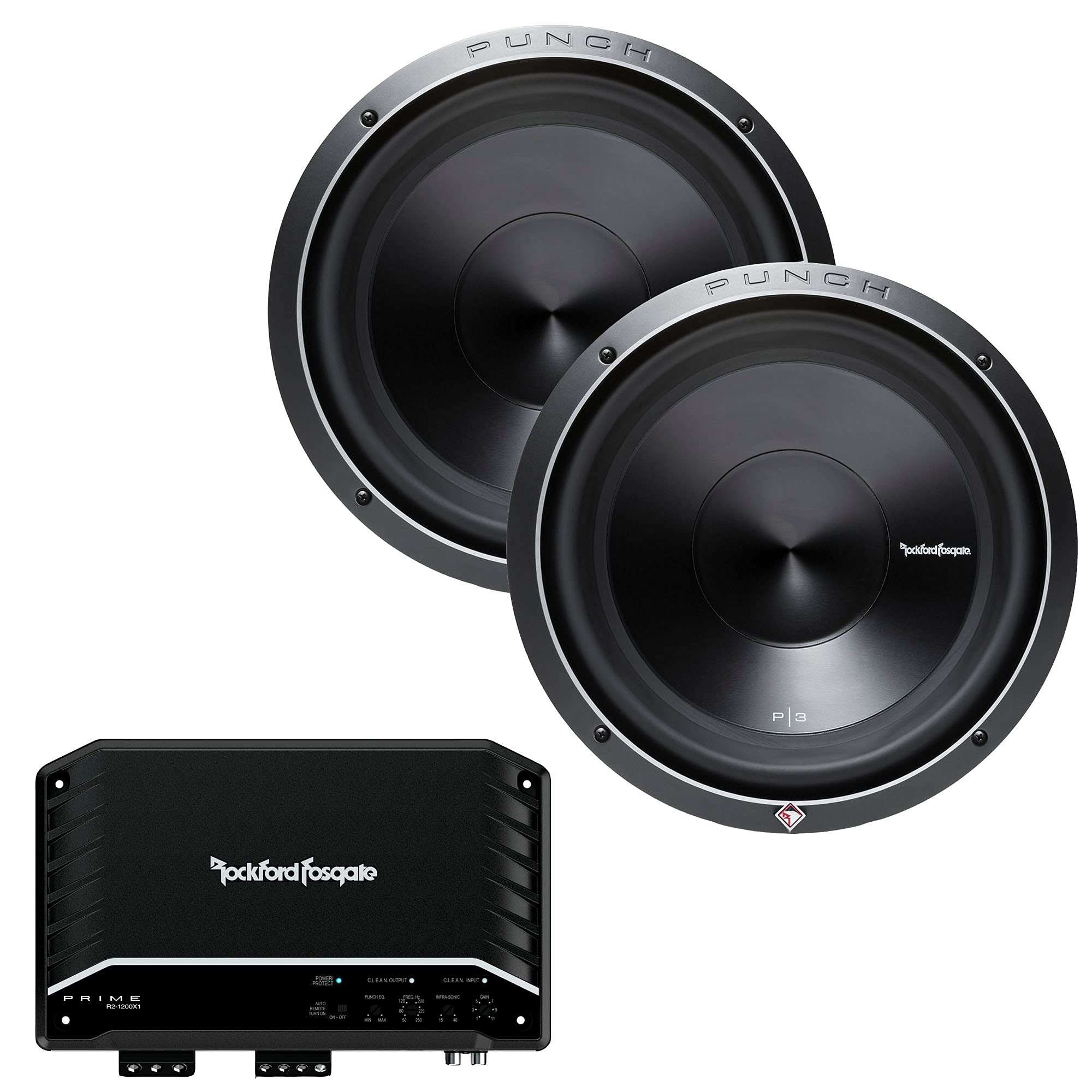 Rockford Fosgate - Two P3D4-12 Punch Subwoofers with R2-1200X1 Prime Amp 1