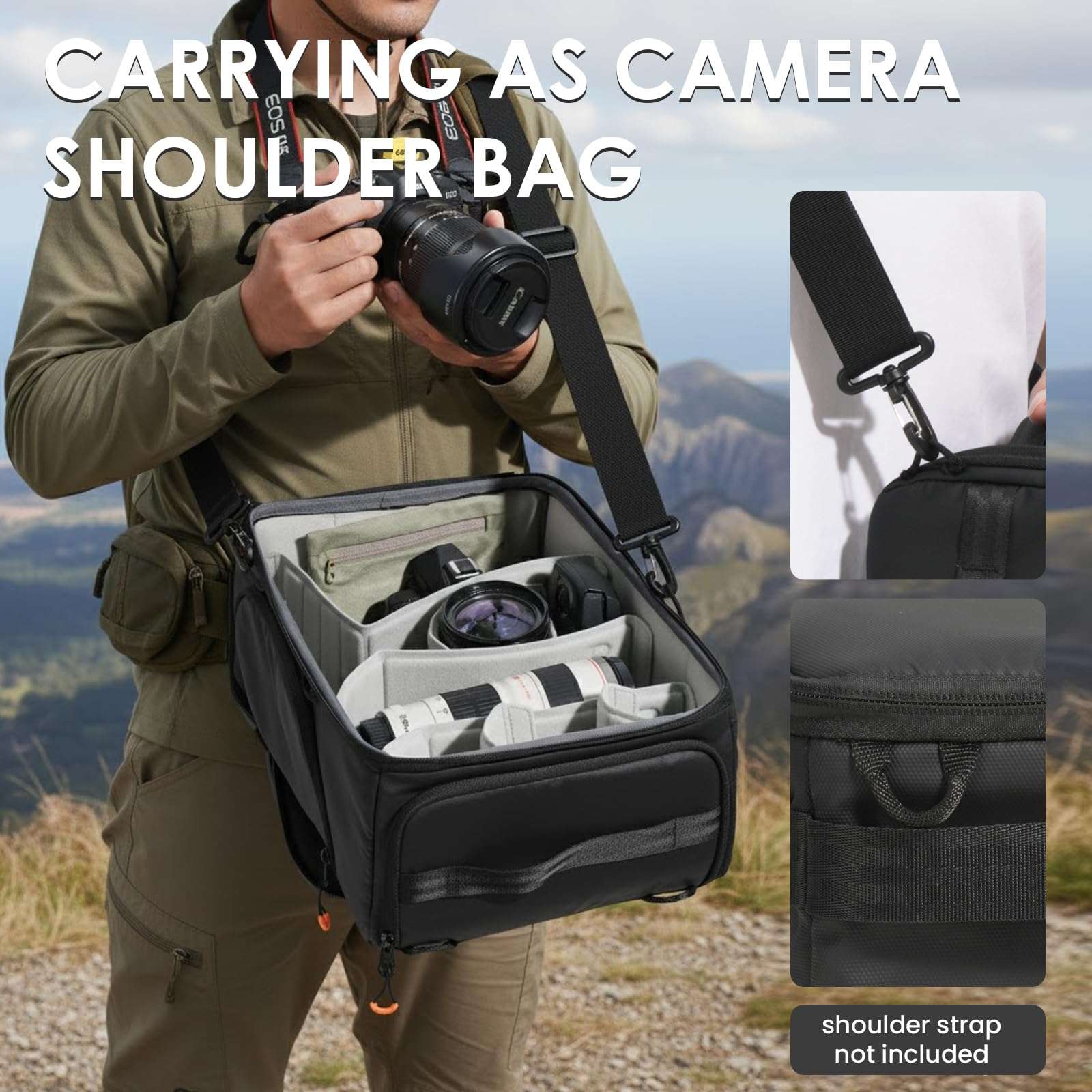 TARION Medium Camera Insert Bag - Quick Access DSLR Inner Case Organizer - Fits 2 Cameras 7 Lenses Drone Gear - Full Opening Back Design Protective Insert ShellCore M 6