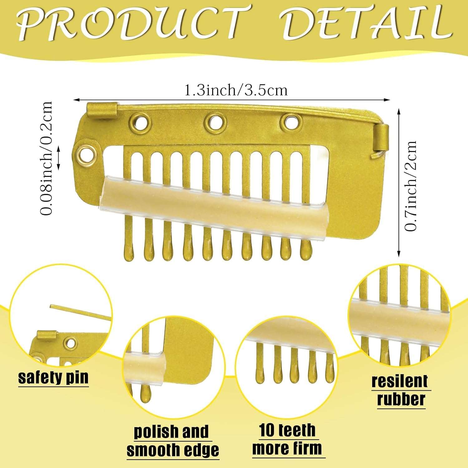 INHEAVEN 100 Pieces Chunni Clips with Safety Pins 10 Teeth Wig Clips Strong Dupatta Grip Clip Flat Dupatta Setting Clips Hair Extension Clips for Woman Hijab Veil Hair Extensions Hairpieces (Gold) 3