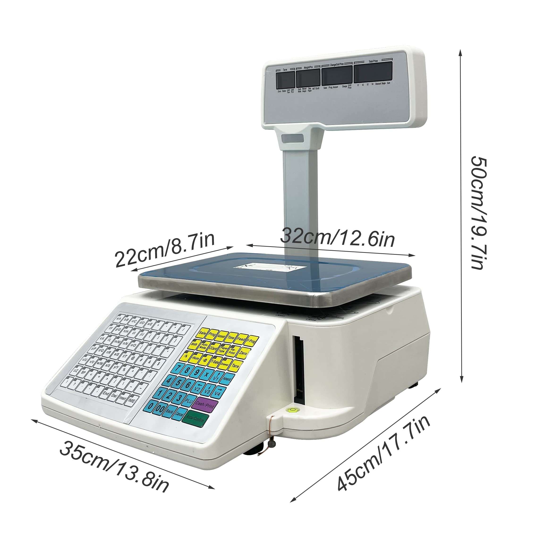 TECHTONGDA Price Computing Scale Commercial Digital Counting Scales 33lb Capacity with Pole Display and Label Printer for Supermarket Trade 110V 3