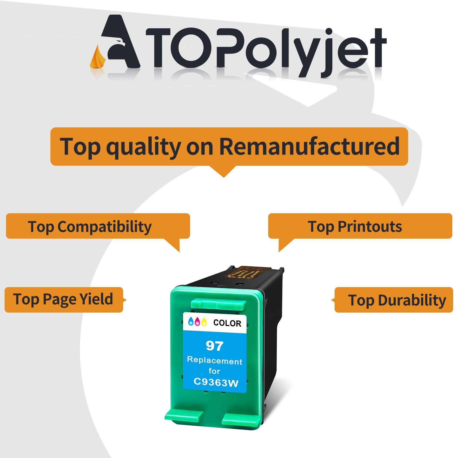 ATOPolyjet Remanufactured Cartridge Replacement for HP 97 Color Ink C9363WN for PhotoSmart 335 337 370 375 385 420 422 OfficeJet D5163 D5168 100 H470 150 7310 K7100 DeskJet 6940 Printer 5
