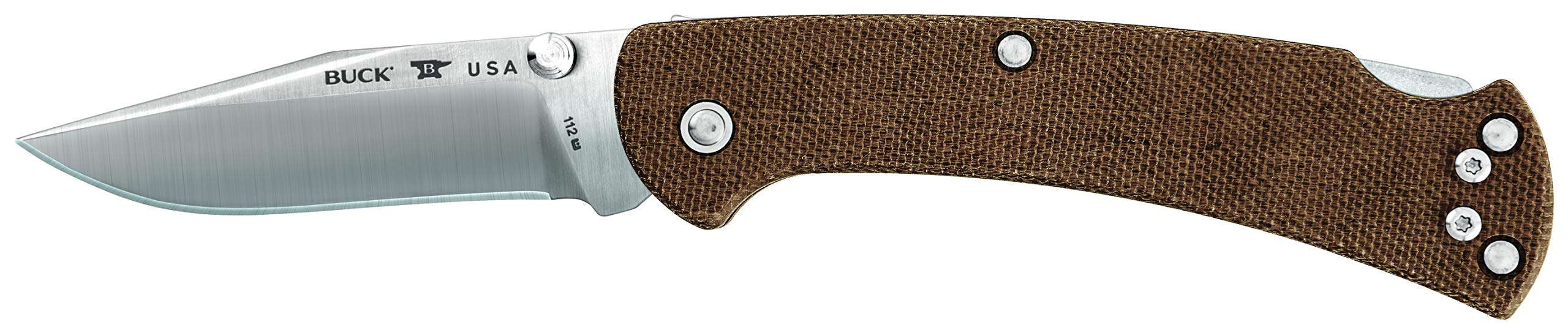 Buck Knives 112 Slim Pro Folding Pocket Knife with Thumb Studs and Removable/Reversible Deep Carry Pocket Clip, Micarta Handle, 3" S30V Blade 3