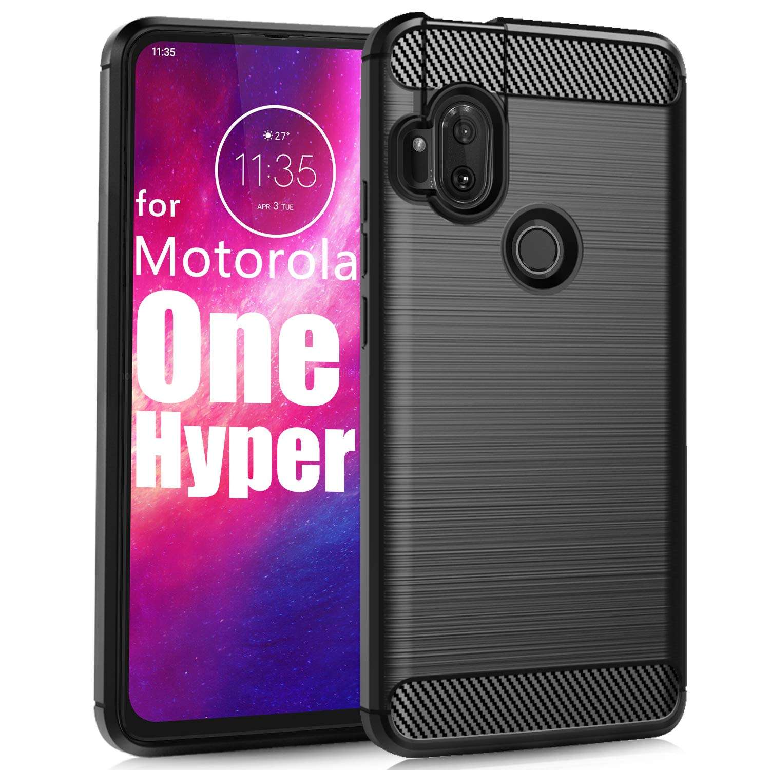 Dzxouui for Moto One Hyper Case,Motorola One Hyper Case,Protective Phone Cover Shockproof Soft TPU Case for Motorola Moto One Hyper(DL-Black) 1