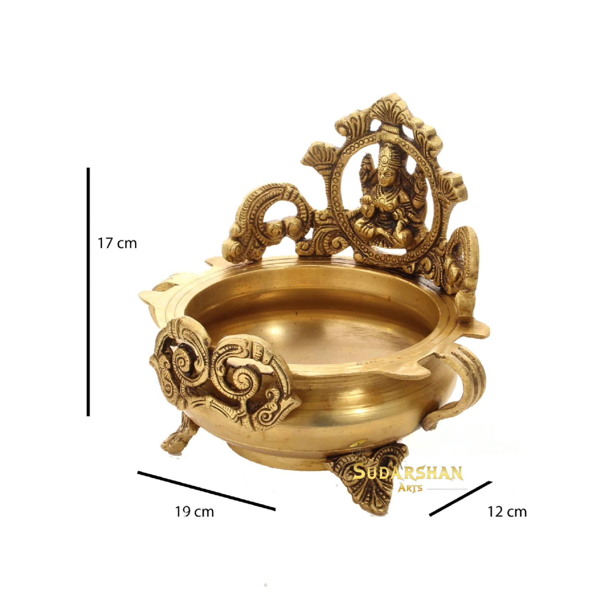 Sudarshan Arts Laxmi Brass Urli Diya lamp with Beautiful Design, Urli Decor, Urli Bowl with Maa Laxmi Idol, Indian Houseware Home and Temple Decor 4