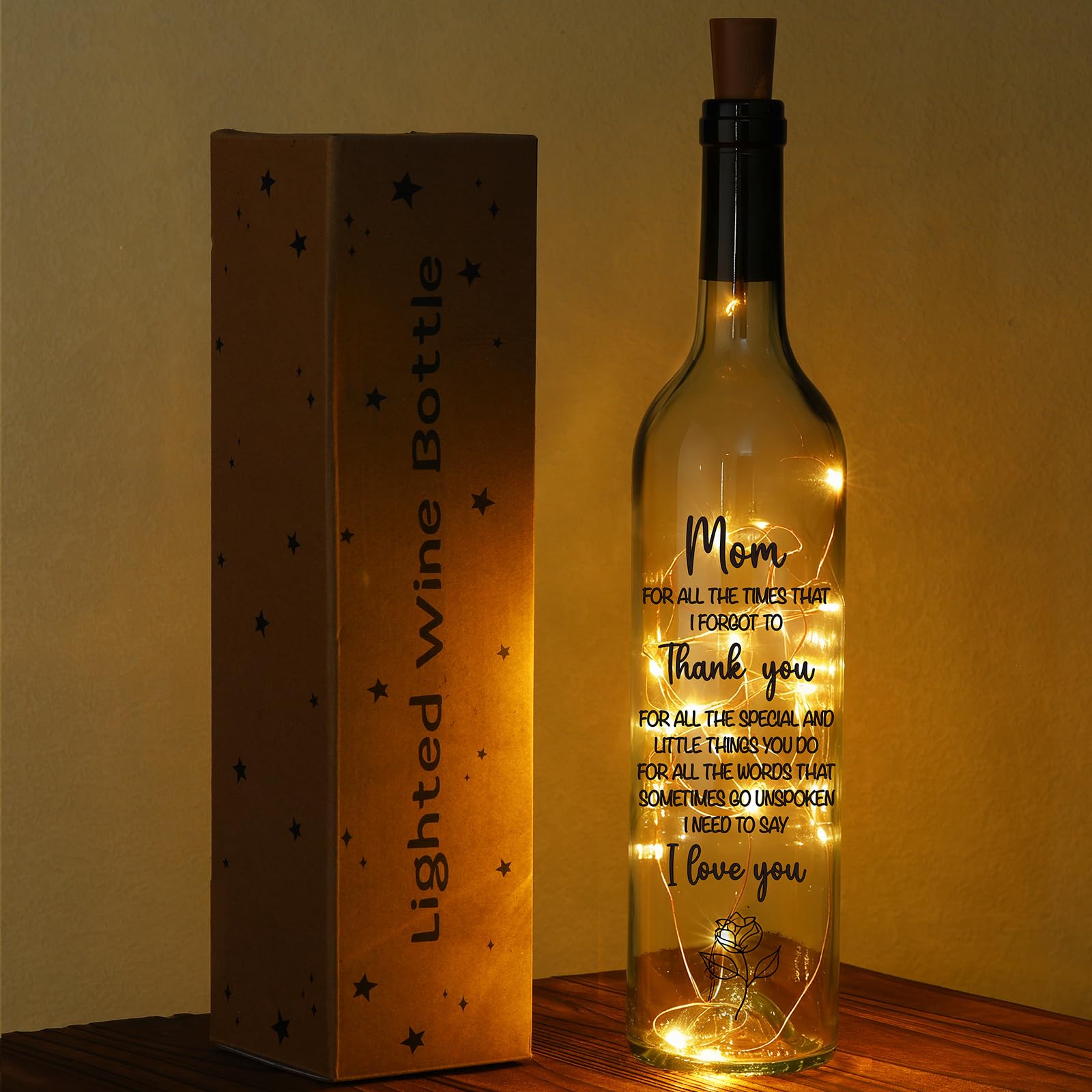 Umigy Christmas Mom Gifts for Women Wine Bottle Lights with Cork Gifts from Daughter Son to Mother Light up Lamp Decor LED Glass Waterproof Cork Light for Home Decorations Birthday Party Holiday Decor