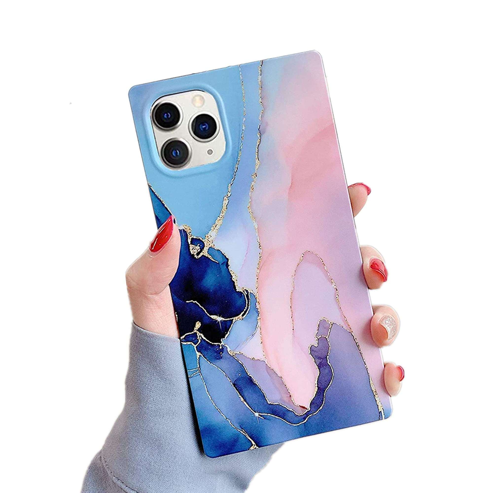 YTanazing Square for iPhone 11 Marble Case for Women,Blue Pink Marble Pattern Soft TPU Slim Matte Case Protective Cute Case Blue Cover Design for iPhone 11-6.1 inch 1