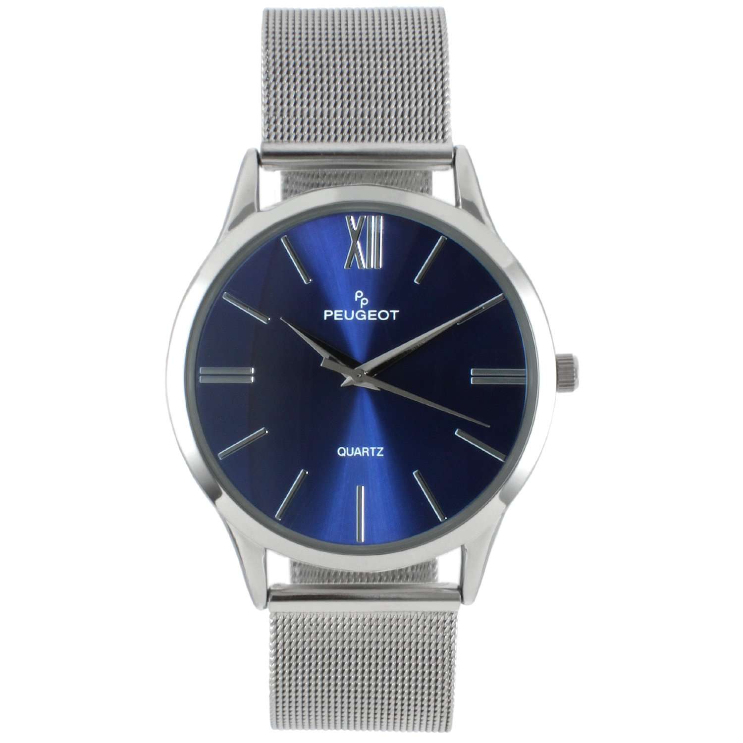 Peugeot Men's Stainless Steel Slim Case Watch with Mesh Band - Blue Dial 3