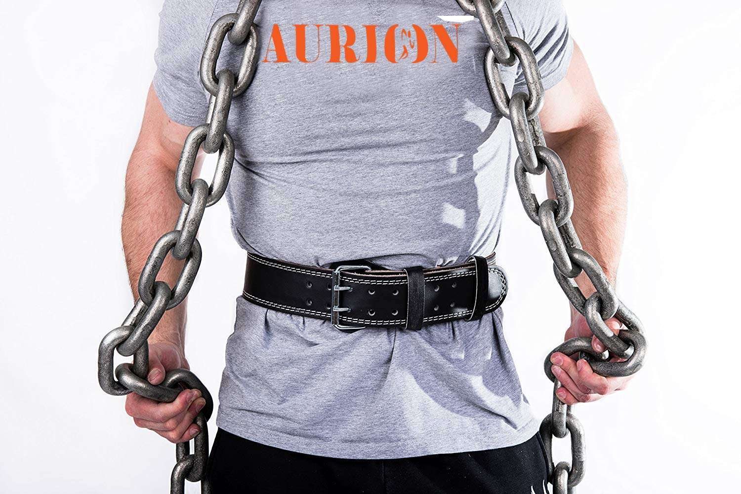Aurion 4inch Waist Belt Genuine Leather Exercise Weight Lifting Belt For Gym | Deadlift Belt With Buckle | Squat Belt | Man Woman Training Belt | Power Lift Belt | Back Belt For Workout (Large, Black) 5