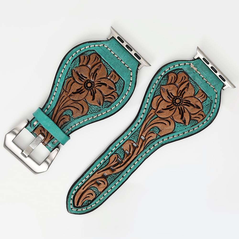 American Darling Floral Hand Tooled I watch Men Women Genuine Leather Strap 5