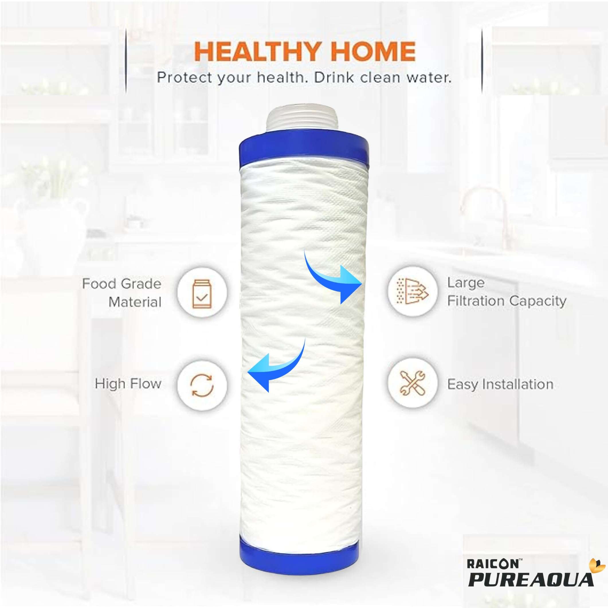 RAICON AQUA PURE Pre Filter 9-inch Threaded Candle Cartridge Sediment Filter for Water purifiers. Compatible in Kent, Livpure, Aquaguard Pre Filter, and All Other Brands Pre Filters (Set of 2) 3