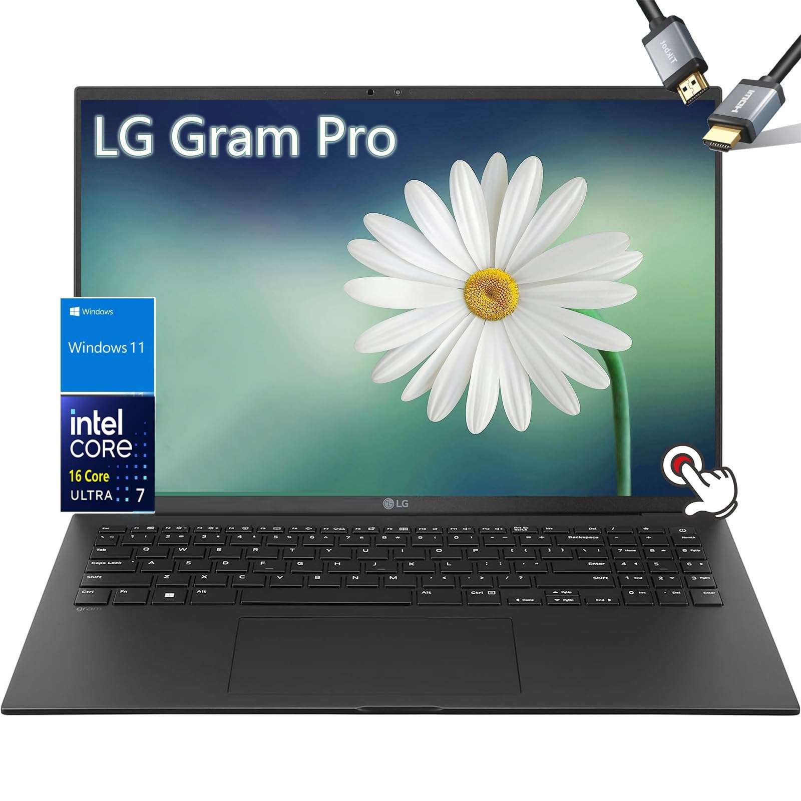 LG Gram Pro 16 Laptop Touchscreen 2in1 - Intel Core Ultra 7-155H - Windows 11 - Backlit Keyboard - 20.5 Hours Battery - Ultralight Thin - AI PC 2024 - w/HDMI (32GB RAM |1TB PCIe SSD) 1